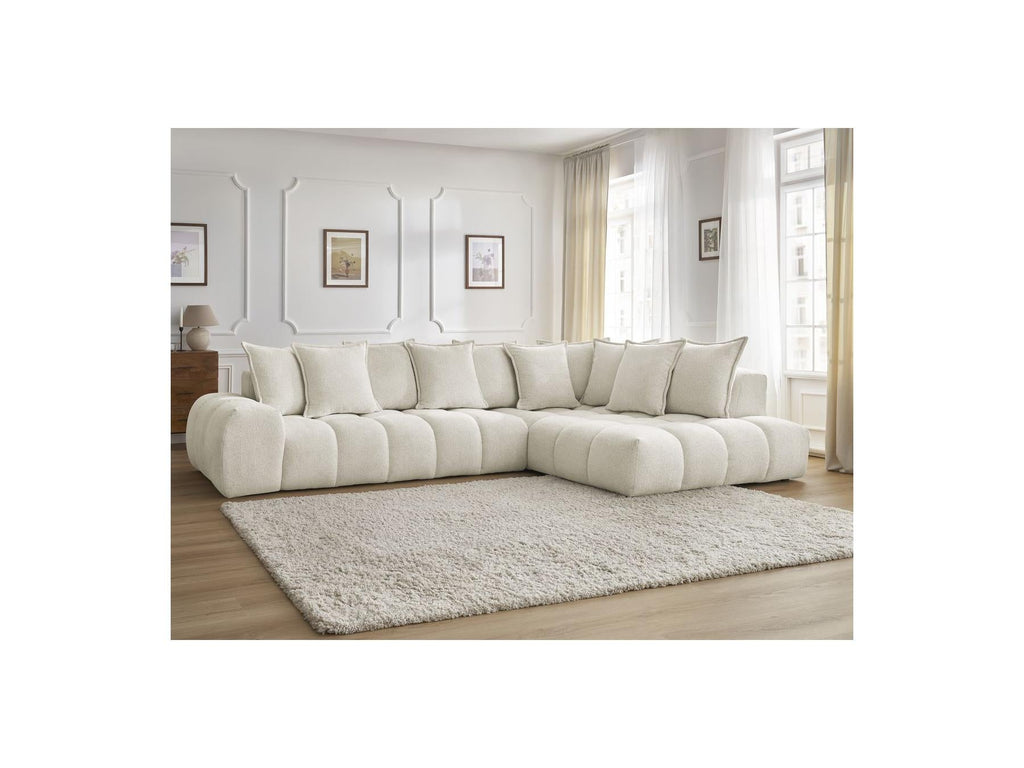 Everest - Canapé D'Angle Fixe - Tissu Chiné - Angle Droit - 10 Coussins