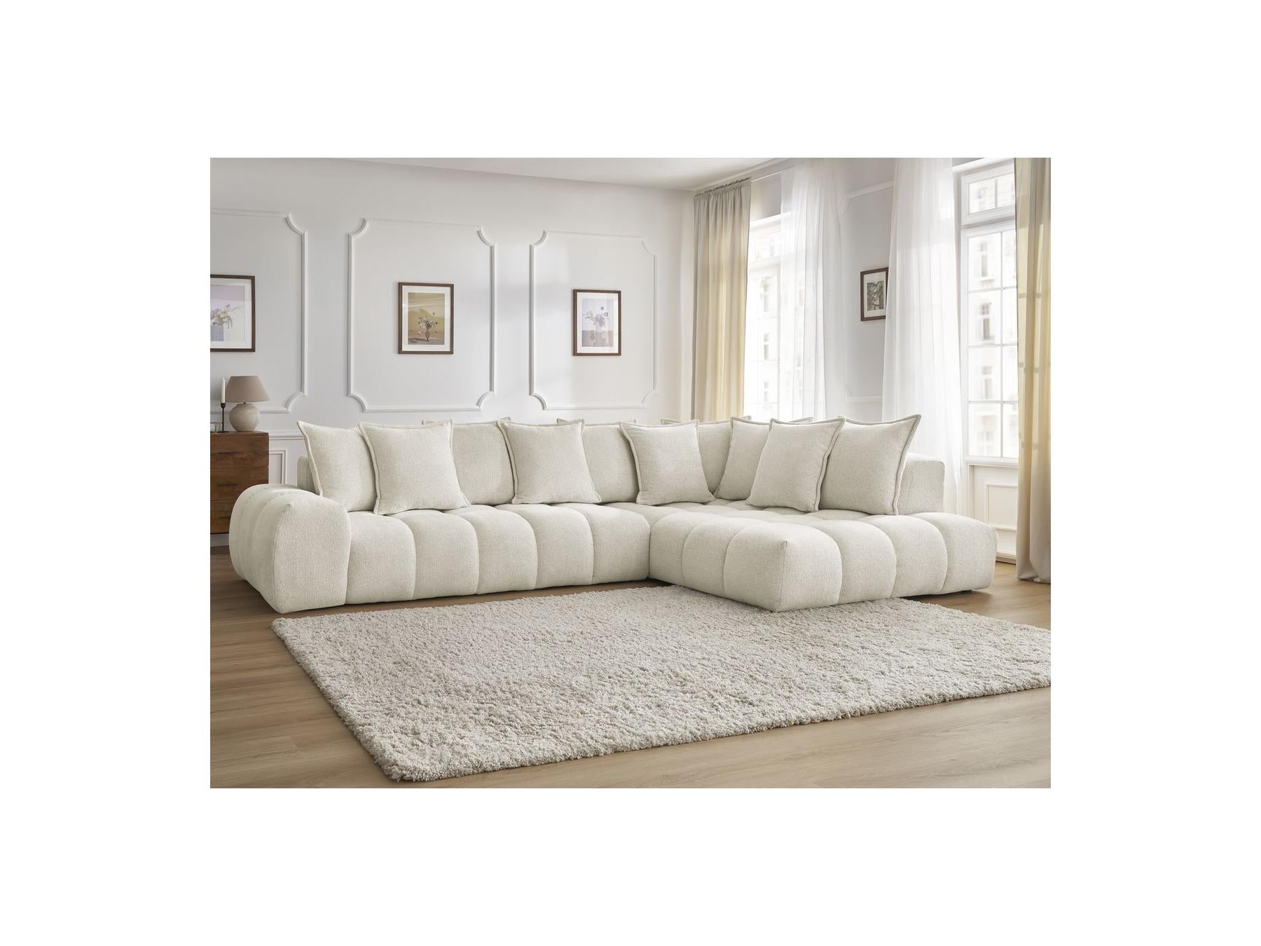 Everest - Canapé D'Angle Fixe - Tissu Chiné - Angle Droit - 10 Coussins