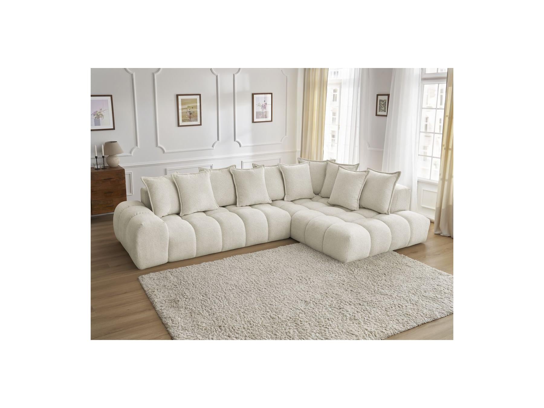Everest - Canapé D'Angle Fixe - Tissu Chiné - Angle Droit - 10 Coussins