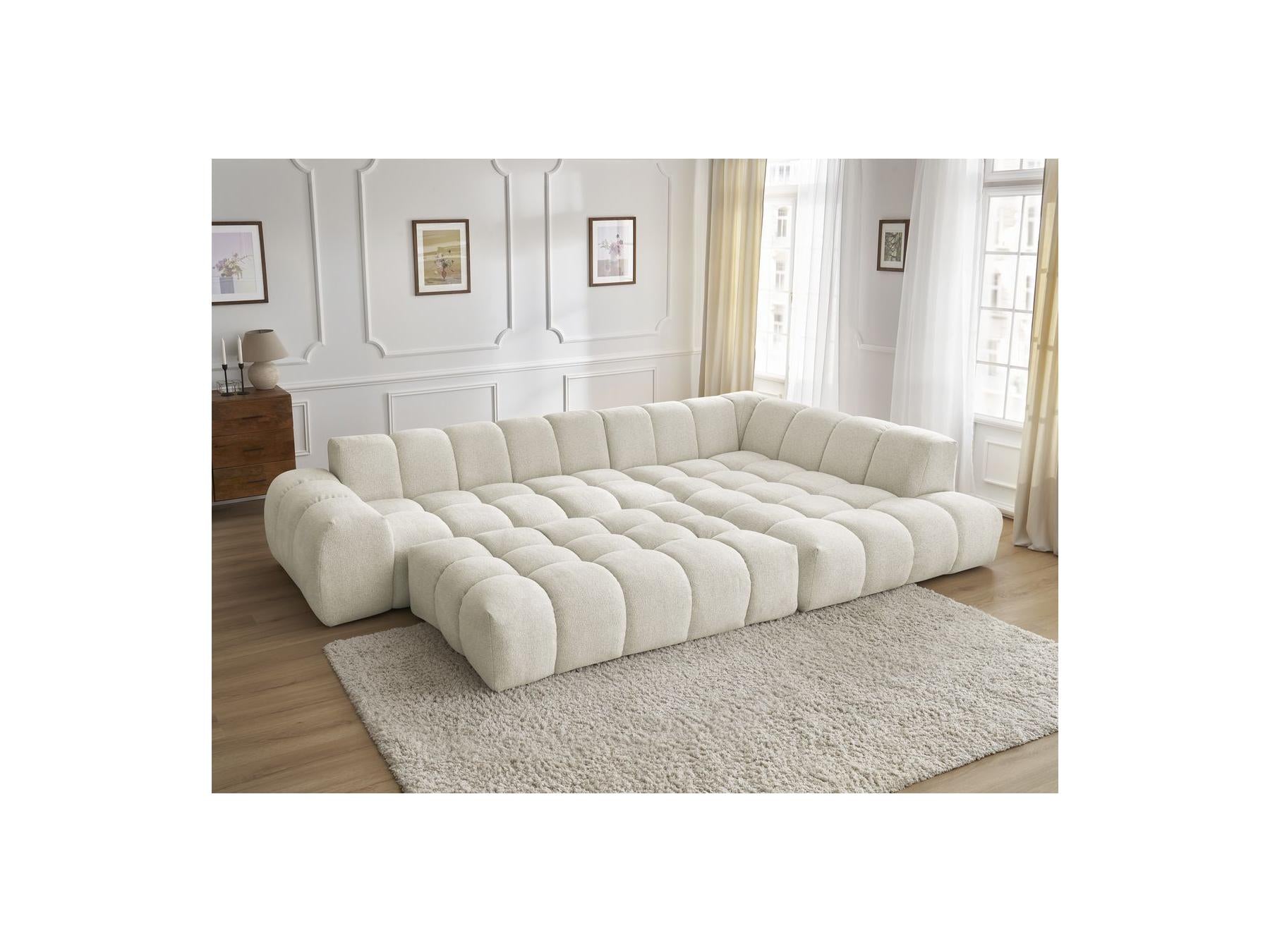 Everest - Canapé D'Angle Fixe - Tissu Chiné - Angle Droit - 10 Coussins