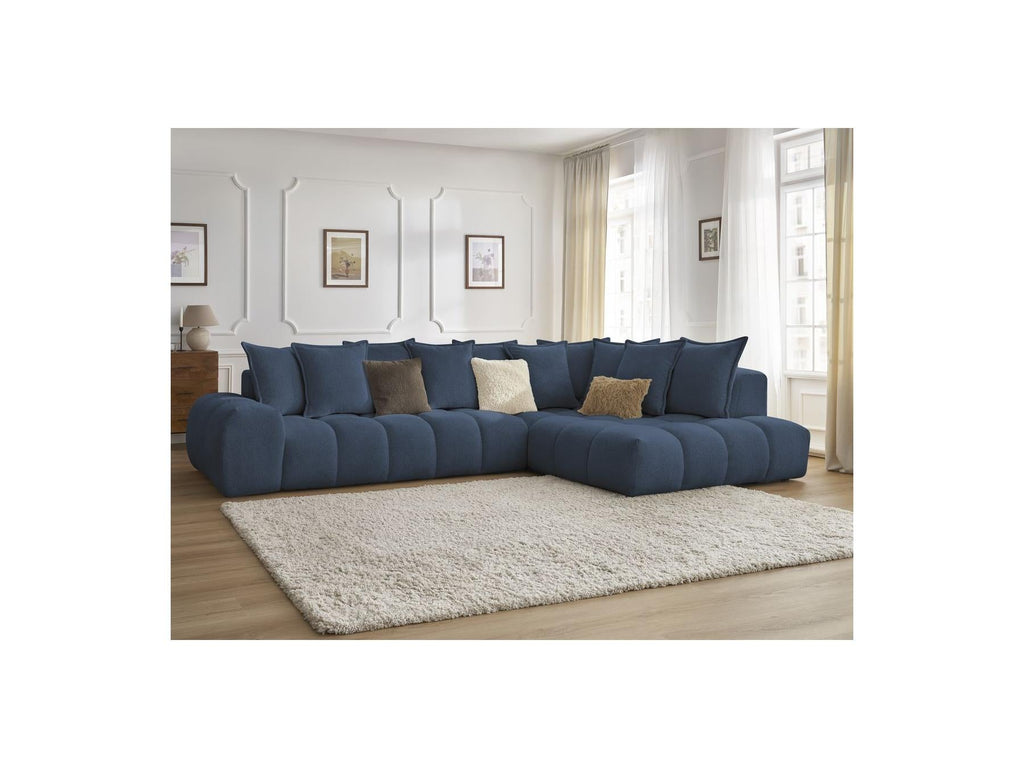 Everest - Canapé D'Angle Fixe - Tissu Chiné - Angle Droit - 10 Coussins