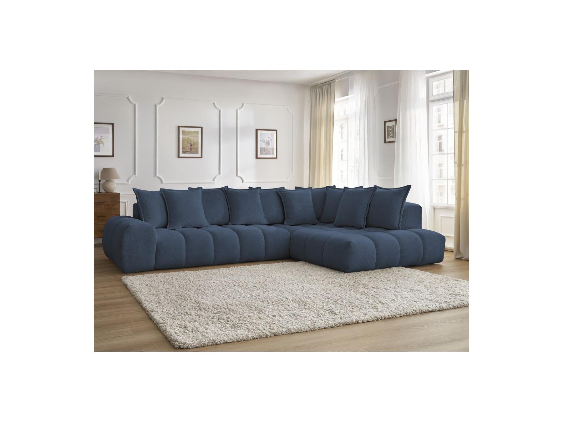 Everest - Canapé D'Angle Fixe - Tissu Chiné - Angle Droit - 10 Coussins