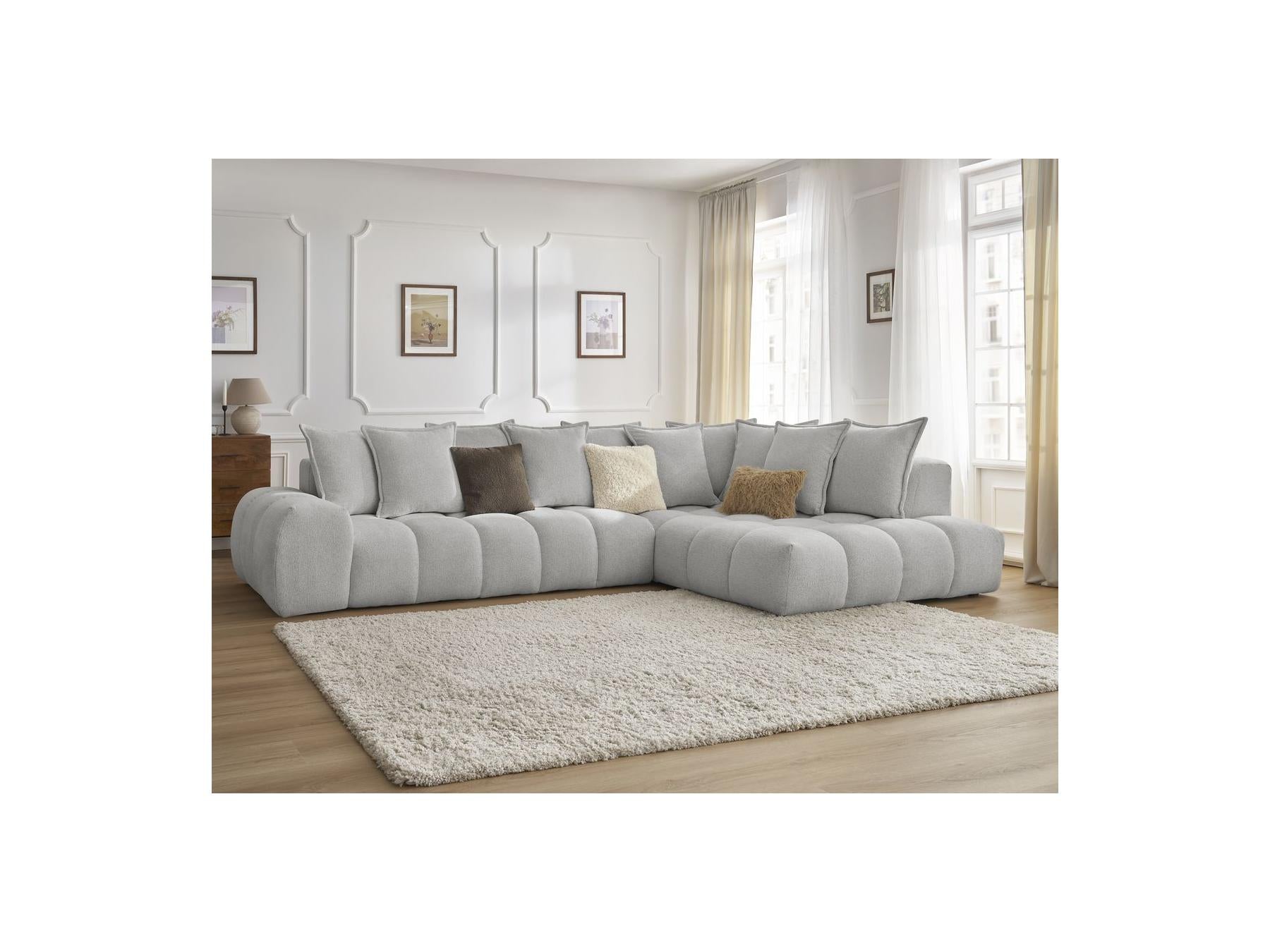 Everest - Canapé D'Angle Fixe - Tissu Chiné - Angle Droit - 10 Coussins