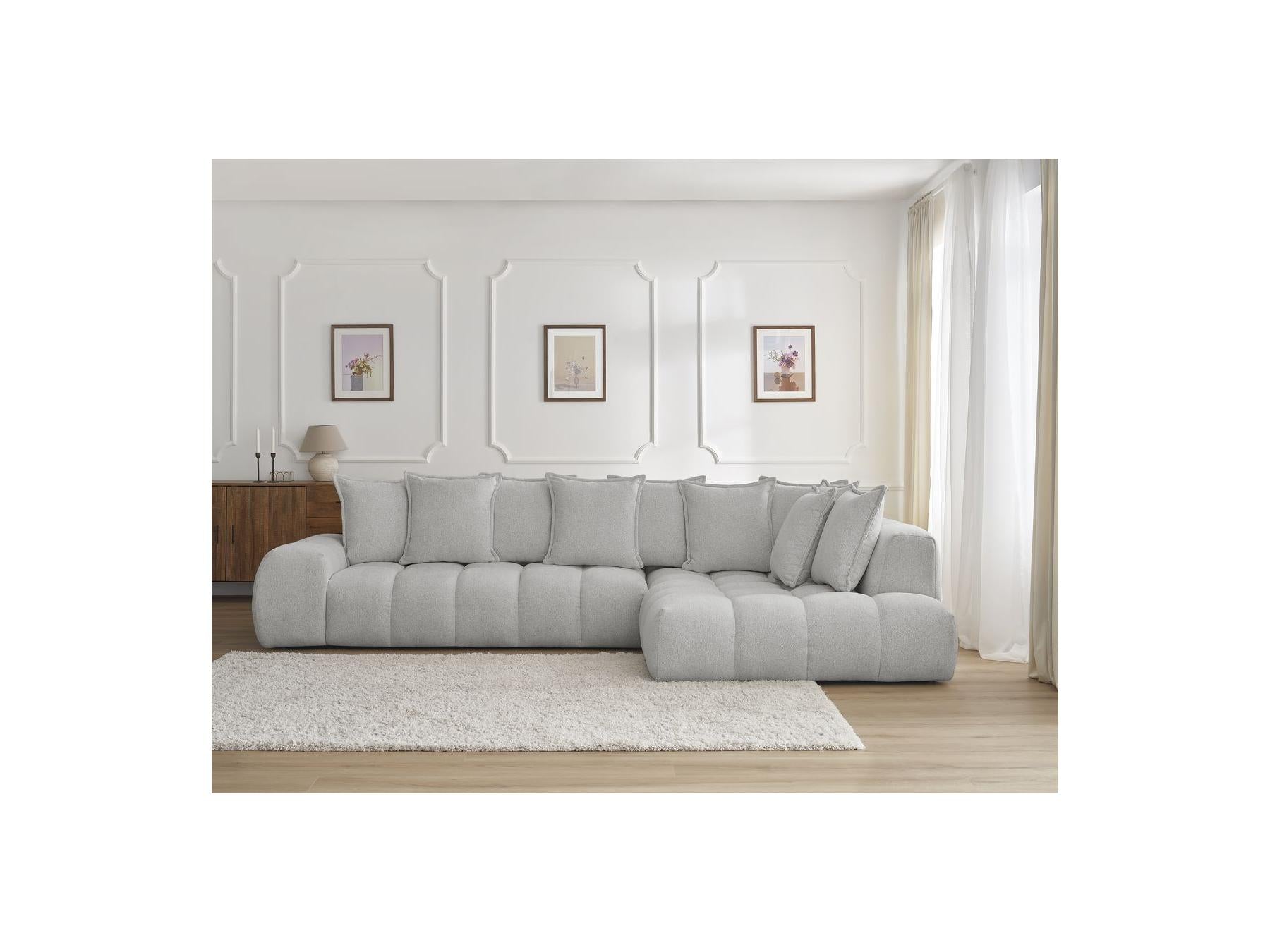 Everest - Canapé D'Angle Fixe - Tissu Chiné - Angle Droit - 10 Coussins