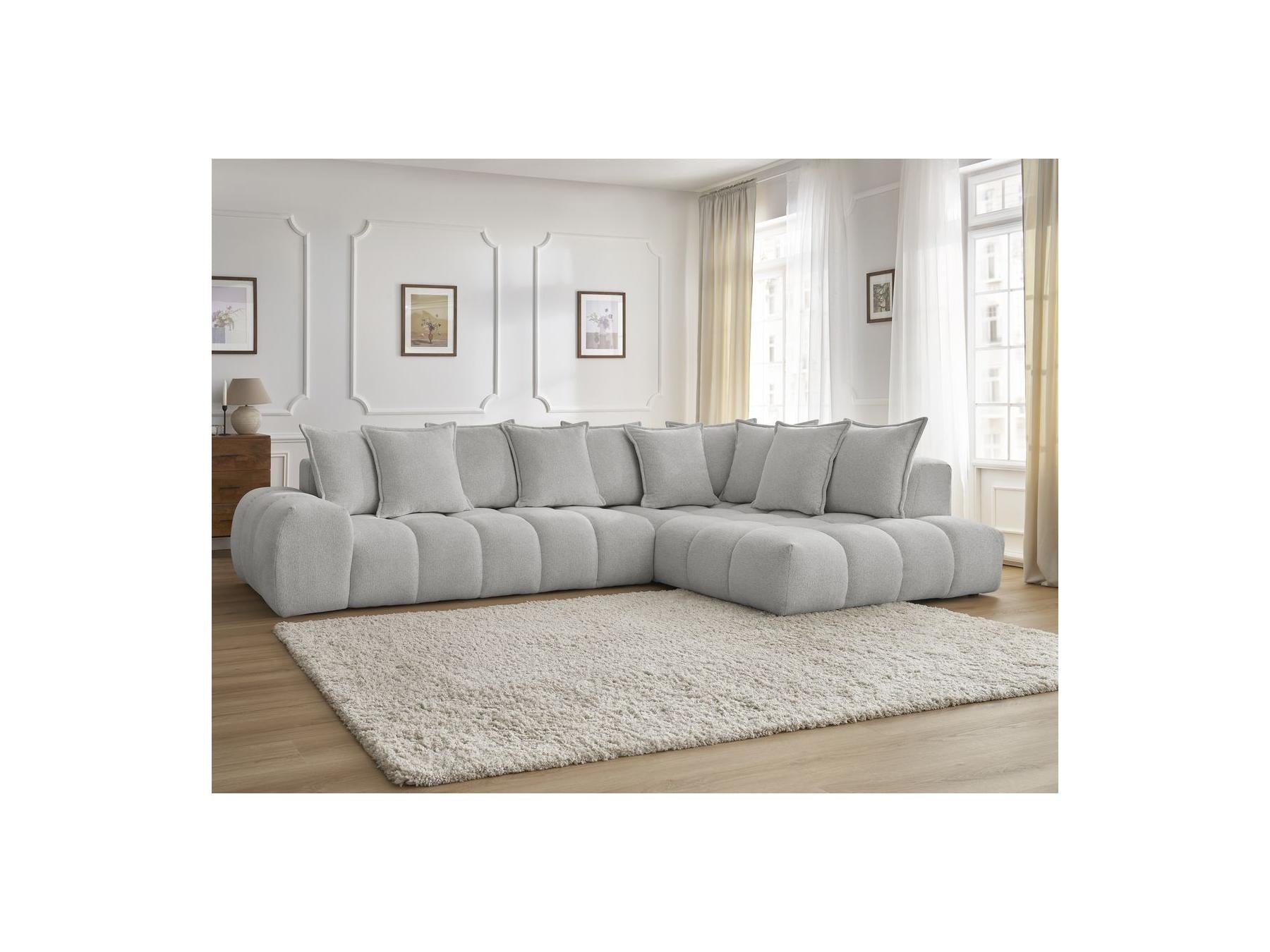 Everest - Canapé D'Angle Fixe - Tissu Chiné - Angle Droit - 10 Coussins