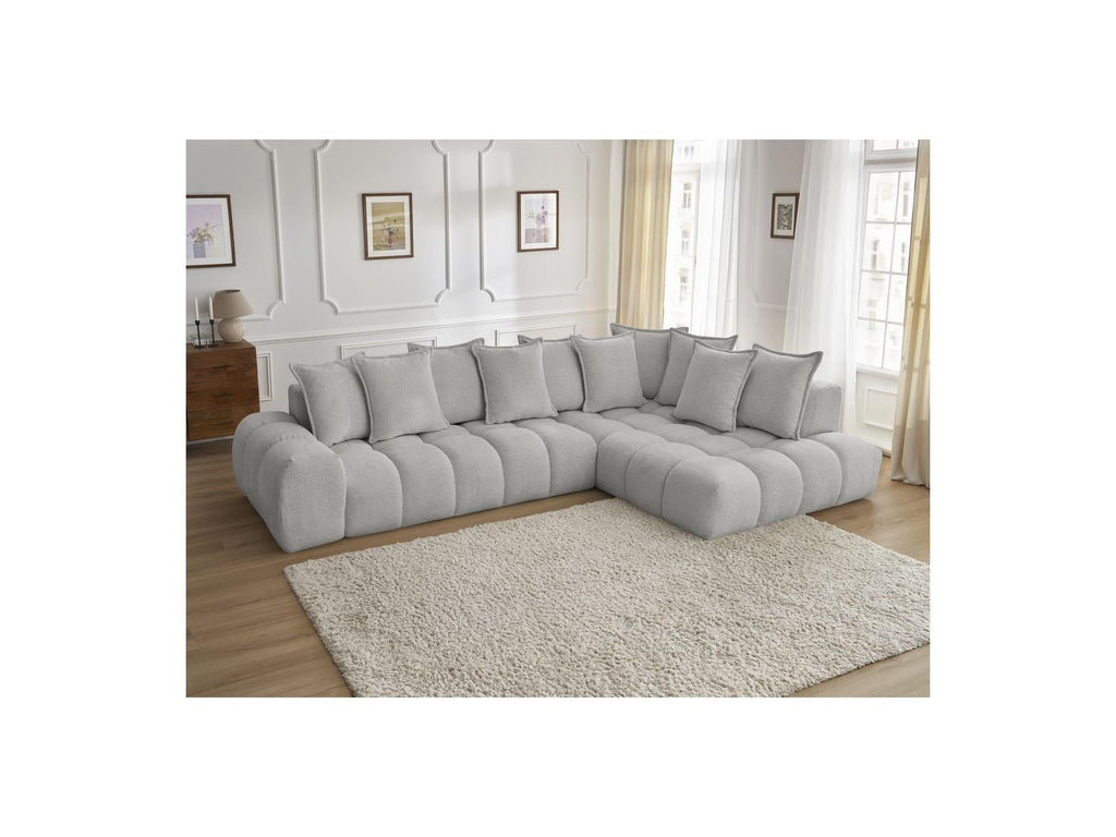 Everest - Canapé D'Angle Fixe - Tissu Chiné - Angle Droit - 10 Coussins