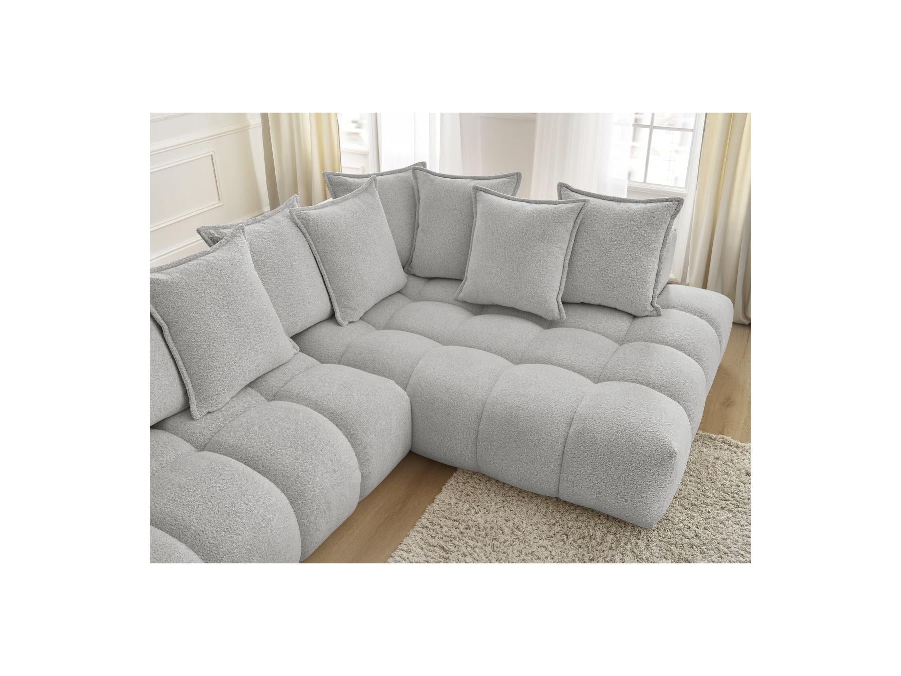 Everest - Canapé D'Angle Fixe - Tissu Chiné - Angle Droit - 10 Coussins