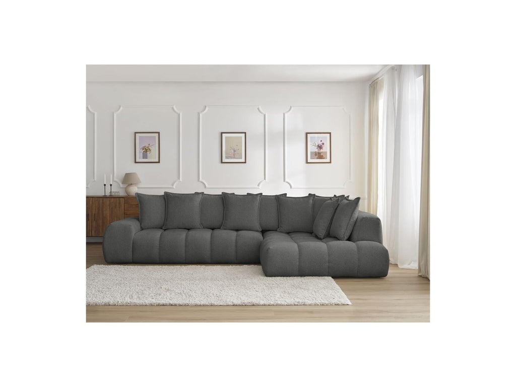 Everest - Canapé D'Angle Fixe - Tissu Chiné - Angle Droit - 10 Coussins