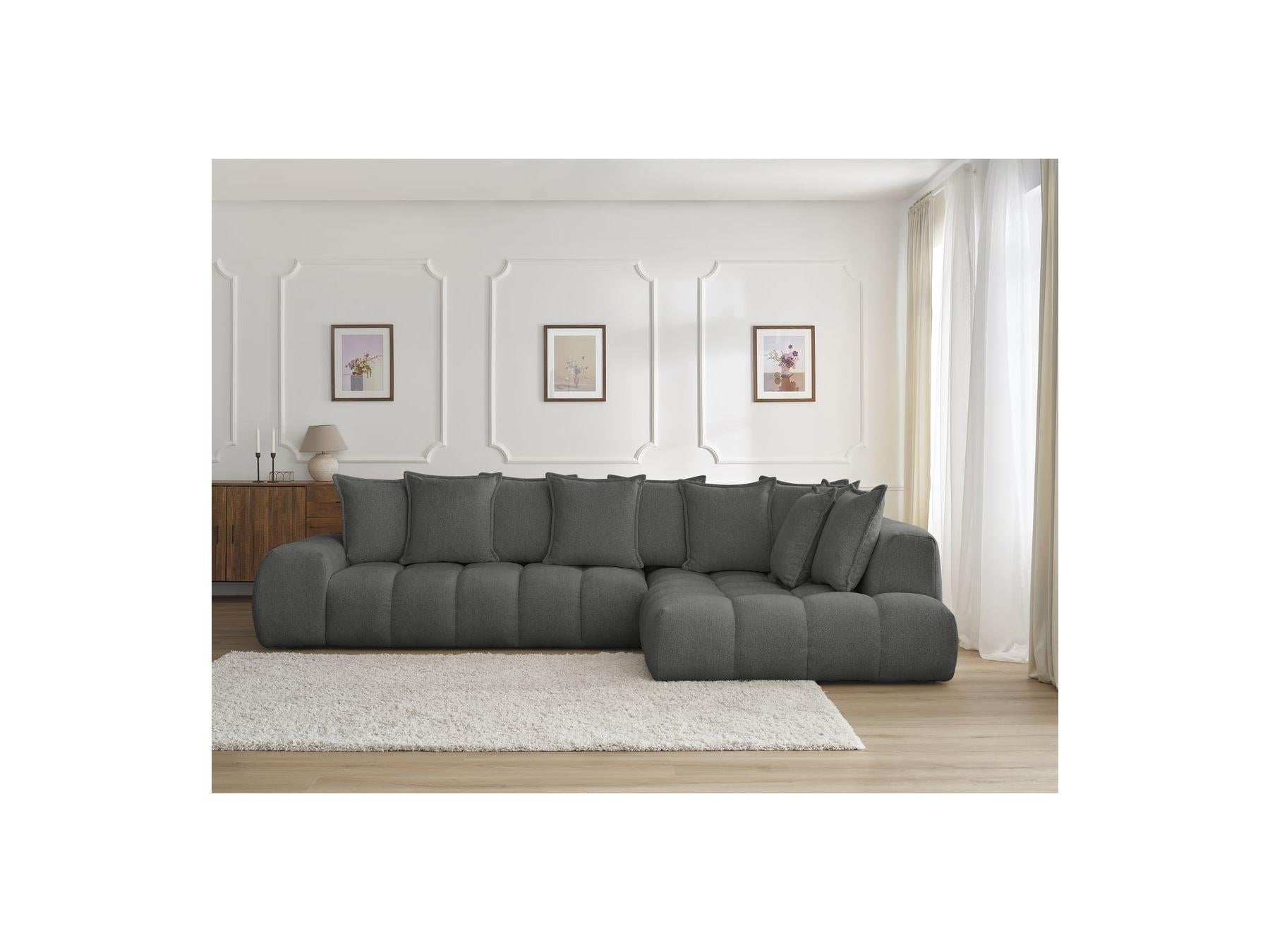 Everest - Canapé D'Angle Fixe - Tissu Chiné - Angle Droit - 10 Coussins