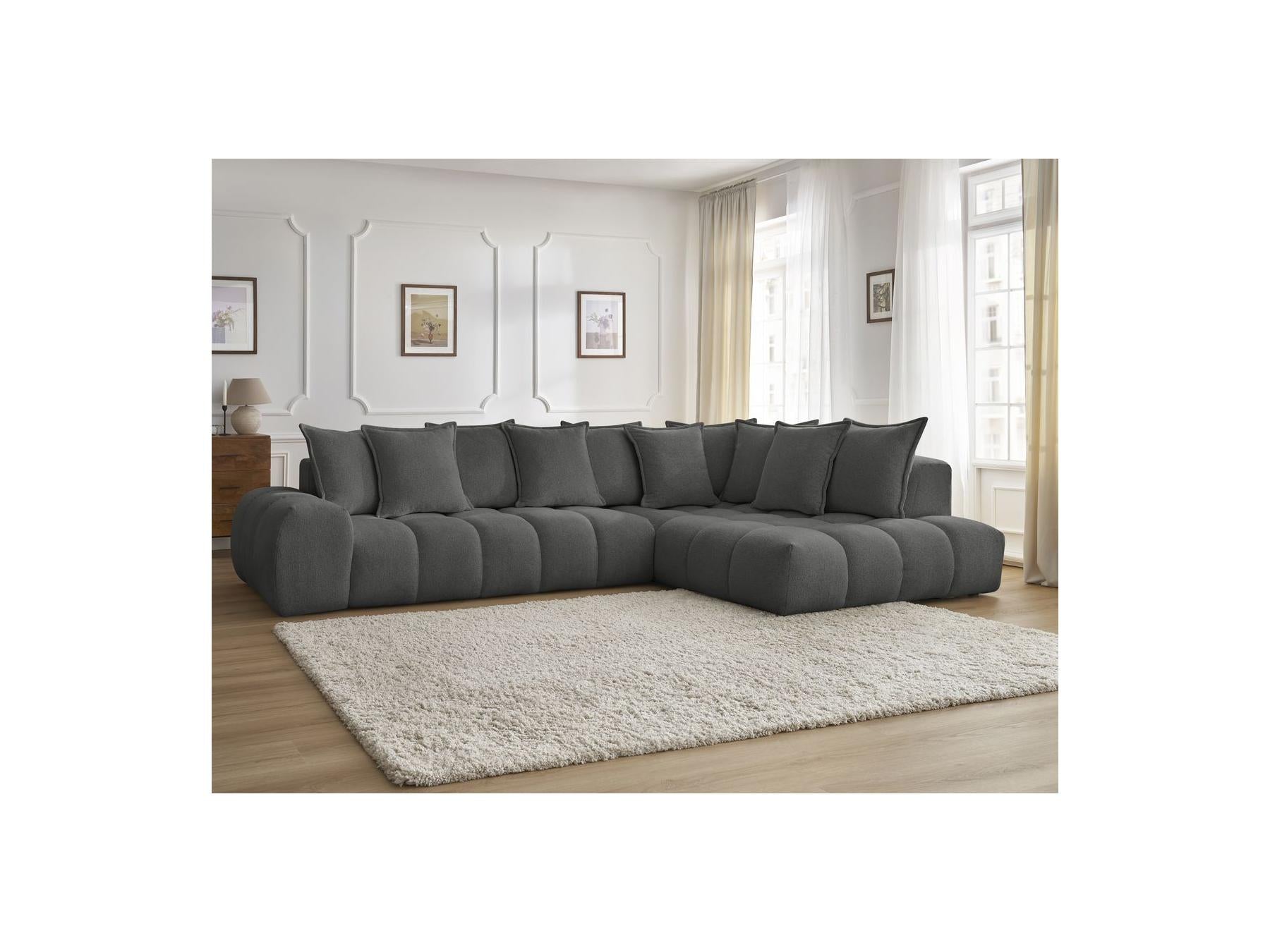 Everest - Canapé D'Angle Fixe - Tissu Chiné - Angle Droit - 10 Coussins