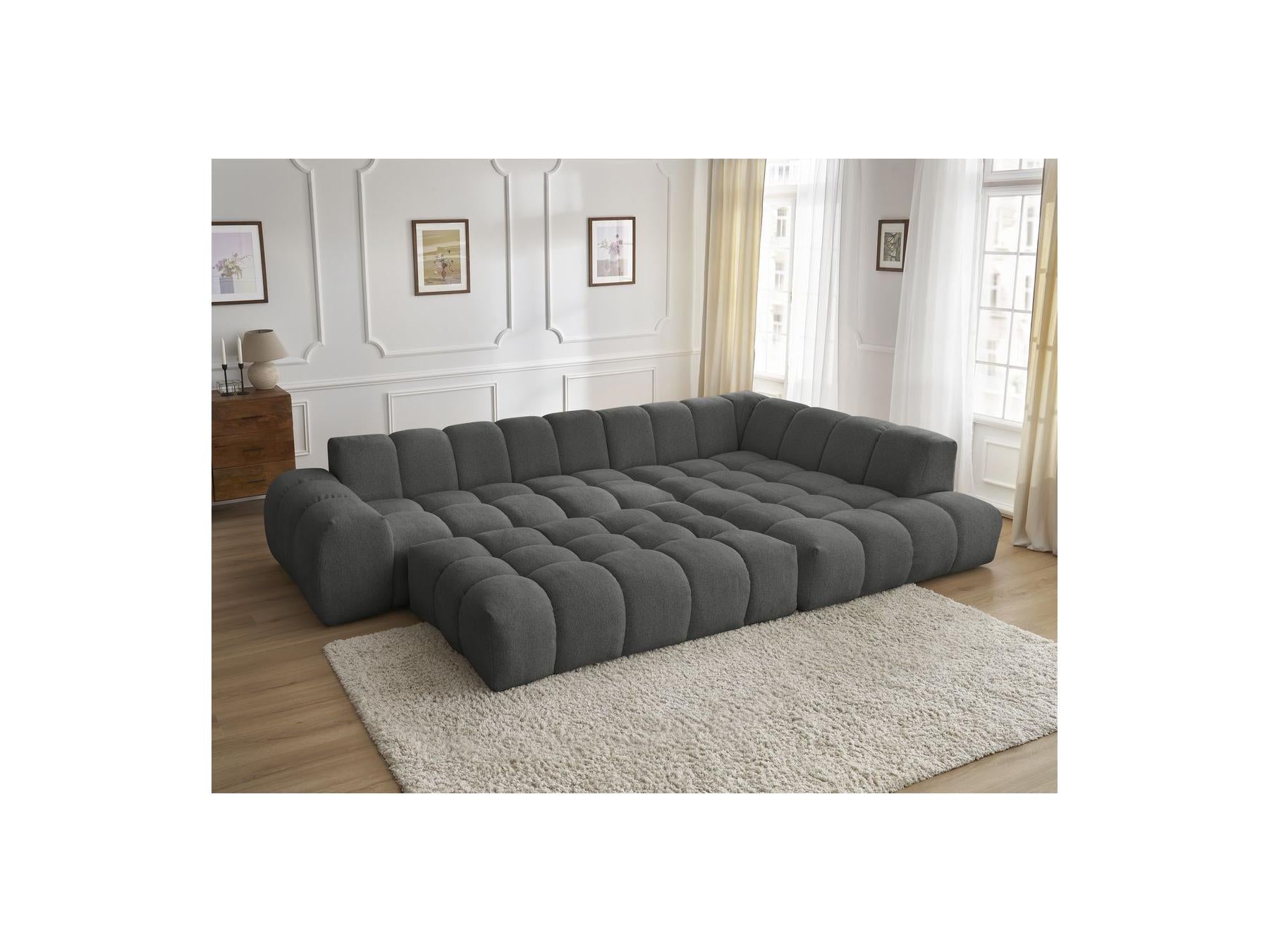 Everest - Canapé D'Angle Fixe - Tissu Chiné - Angle Droit - 10 Coussins