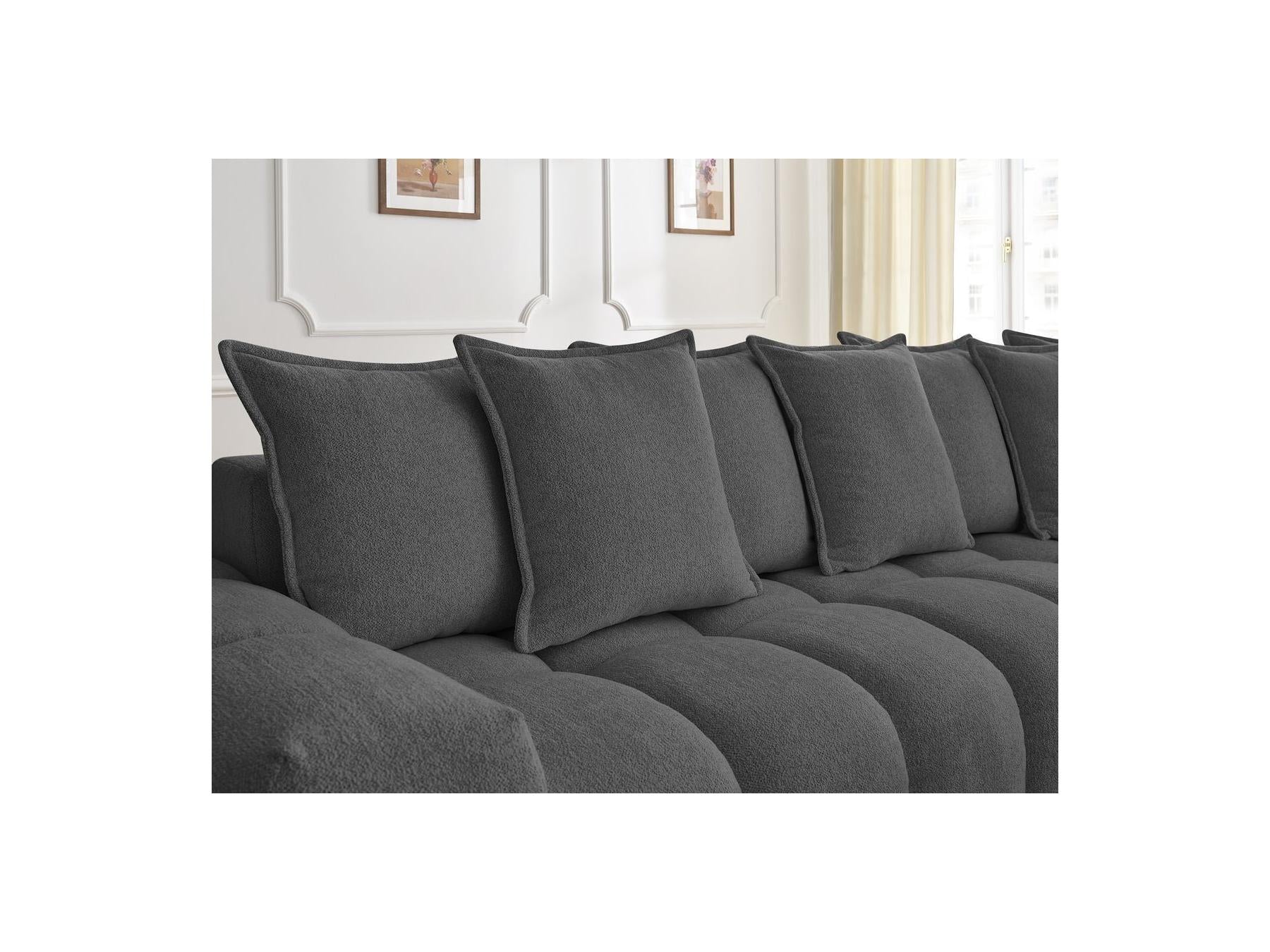 Everest - Canapé D'Angle Fixe - Tissu Chiné - Angle Droit - 10 Coussins