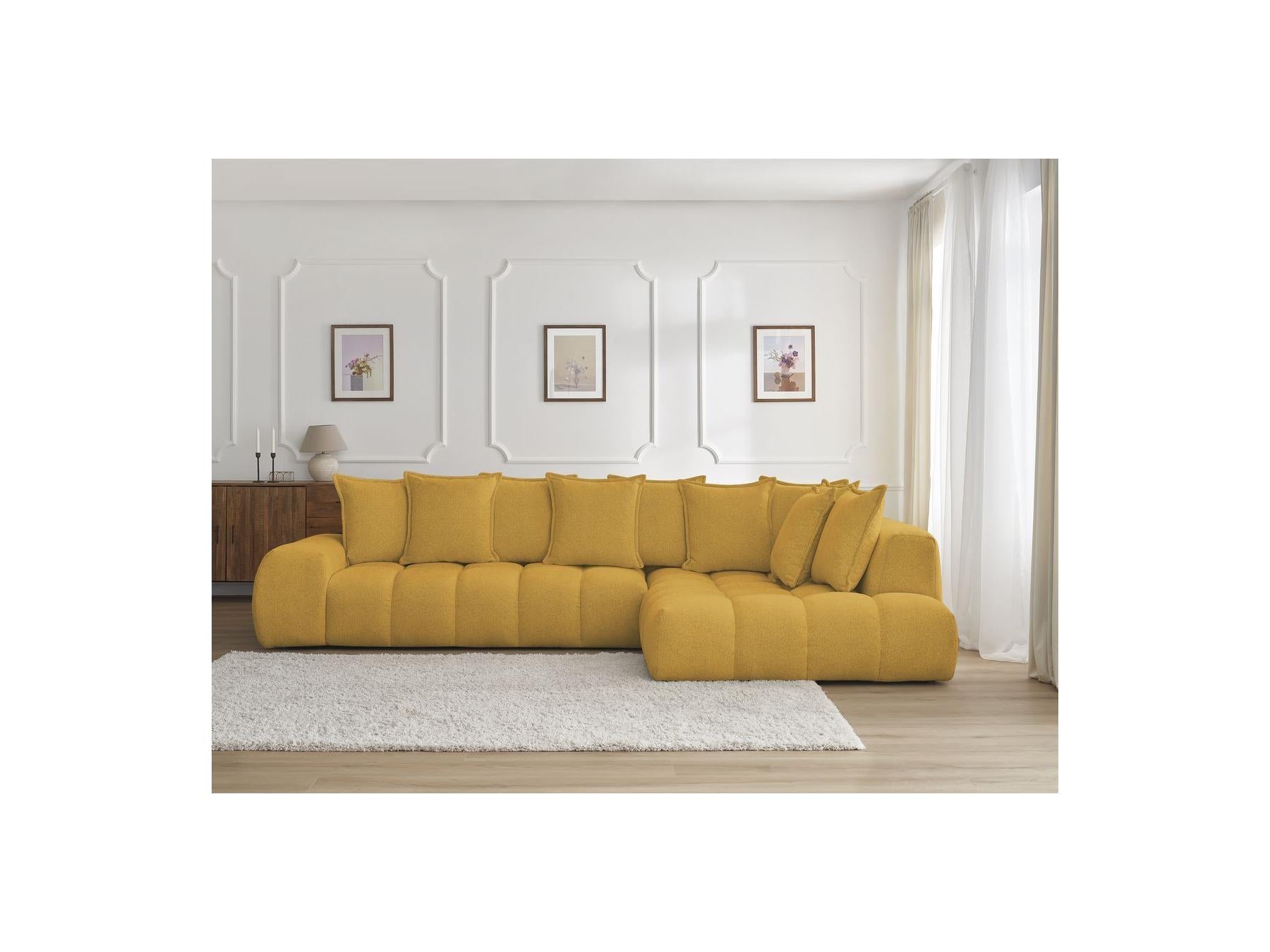 Everest - Canapé D'Angle Fixe - Tissu Chiné - Angle Droit - 10 Coussins
