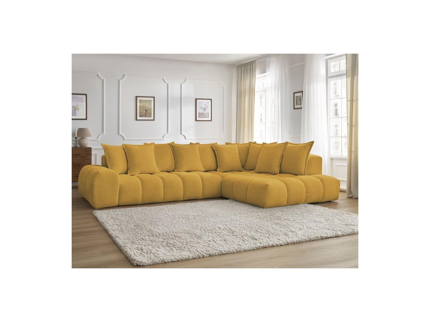 Everest - Canapé D'Angle Fixe - Tissu Chiné - Angle Droit - 10 Coussins