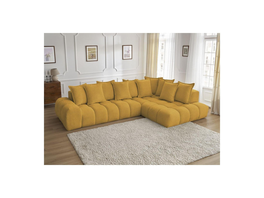Everest - Canapé D'Angle Fixe - Tissu Chiné - Angle Droit - 10 Coussins