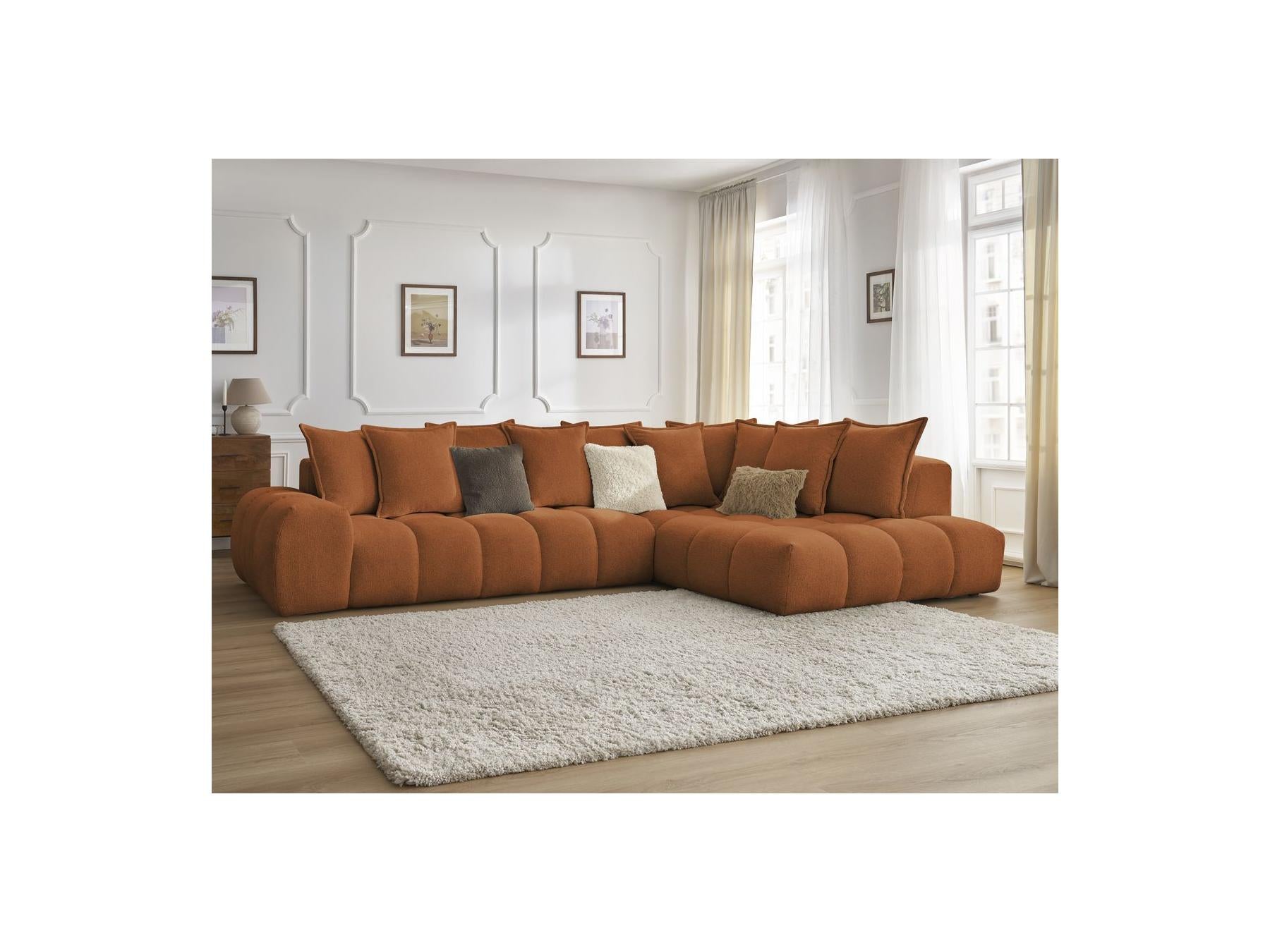 Everest - Canapé D'Angle Fixe - Tissu Chiné - Angle Droit - 10 Coussins