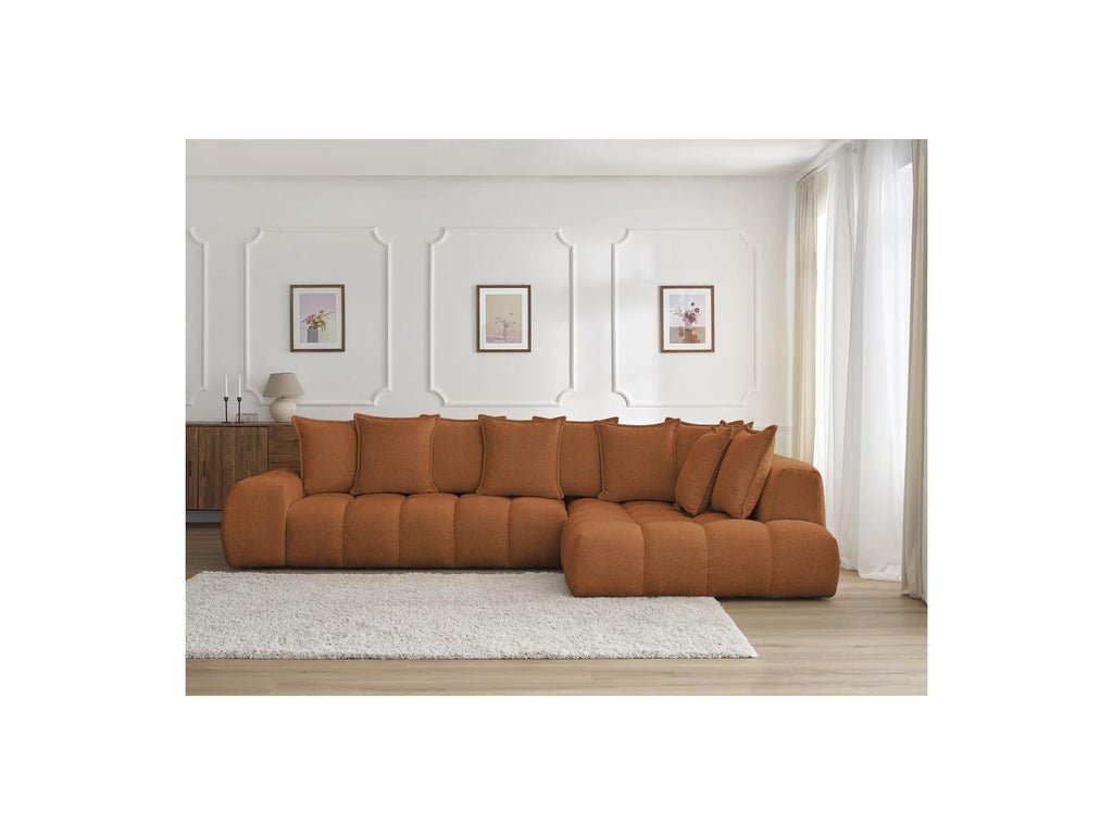 Everest - Canapé D'Angle Fixe - Tissu Chiné - Angle Droit - 10 Coussins
