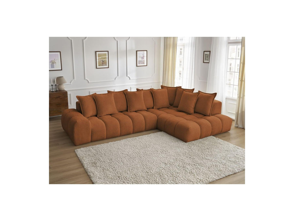 Everest - Canapé D'Angle Fixe - Tissu Chiné - Angle Droit - 10 Coussins