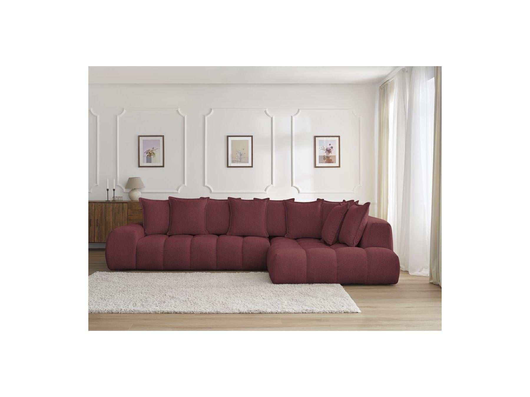 Everest - Canapé D'Angle Fixe - Tissu Chiné - Angle Droit - 10 Coussins