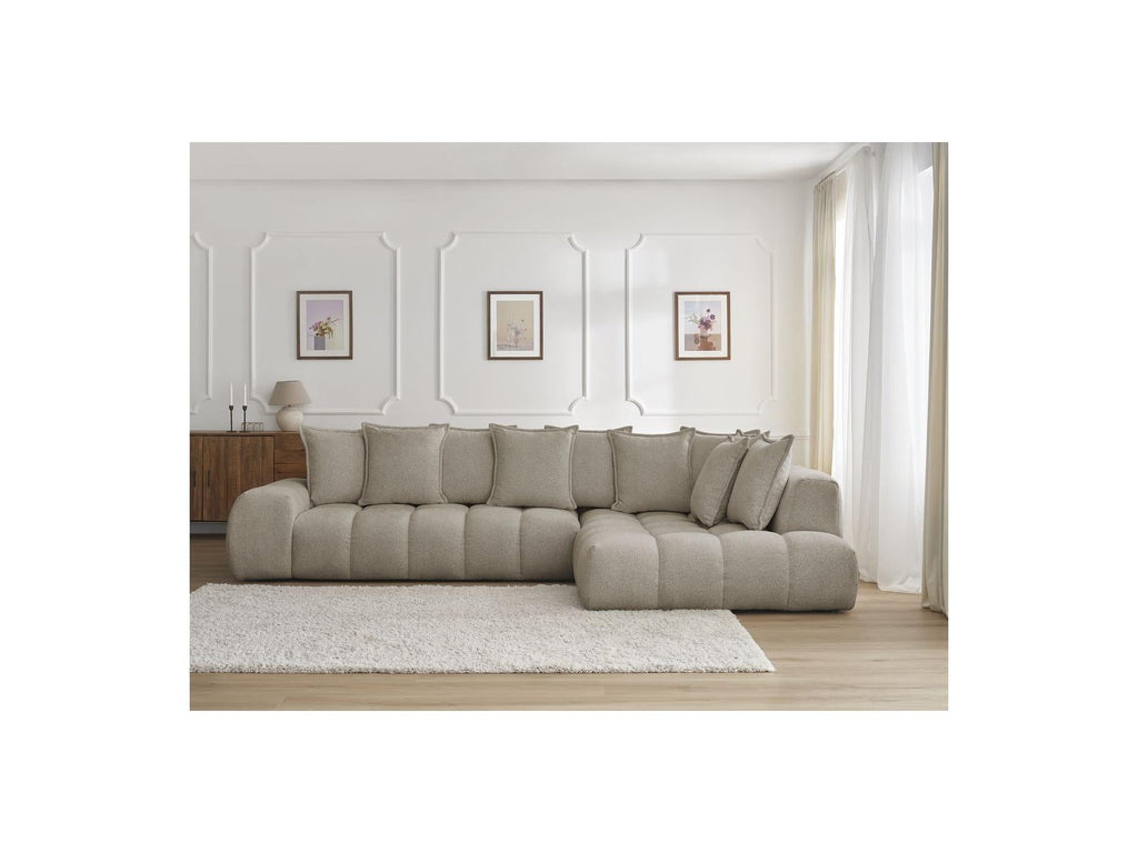 Everest - Canapé D'Angle Fixe - Tissu Chiné - Angle Droit - 10 Coussins