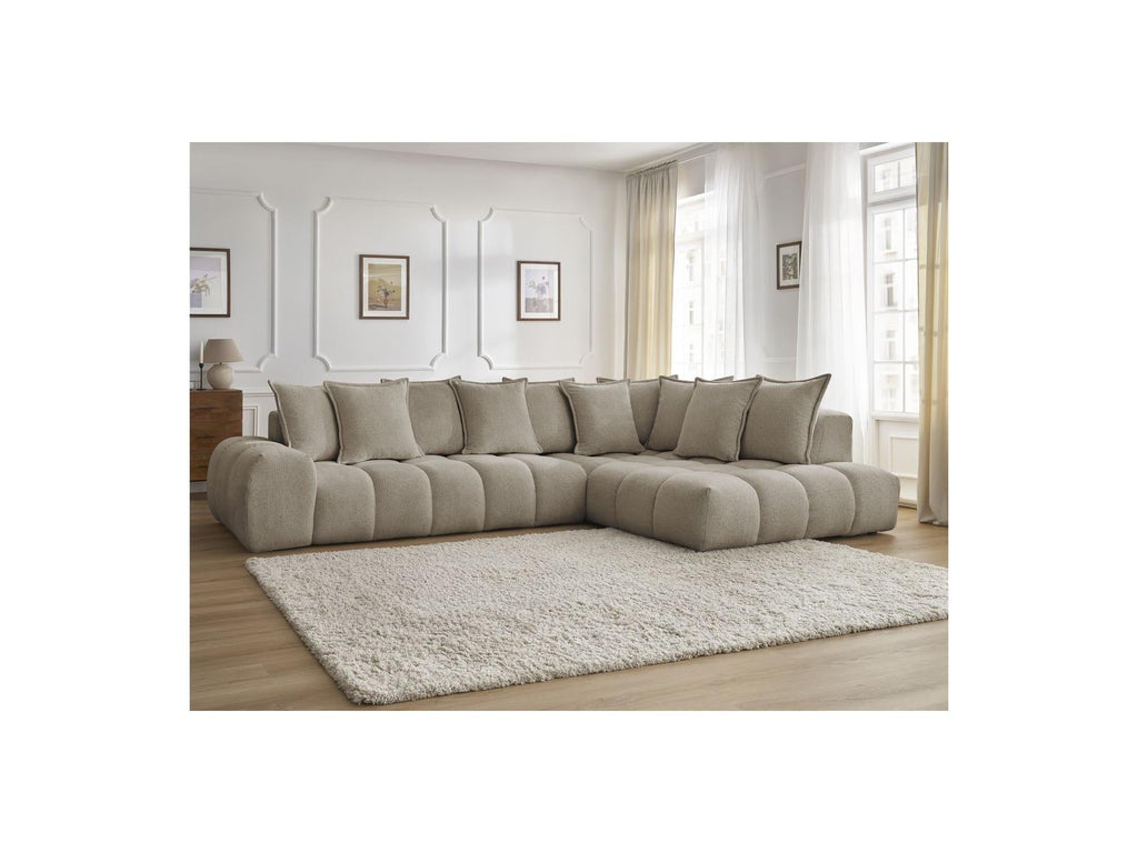 Everest - Canapé D'Angle Fixe - Tissu Chiné - Angle Droit - 10 Coussins