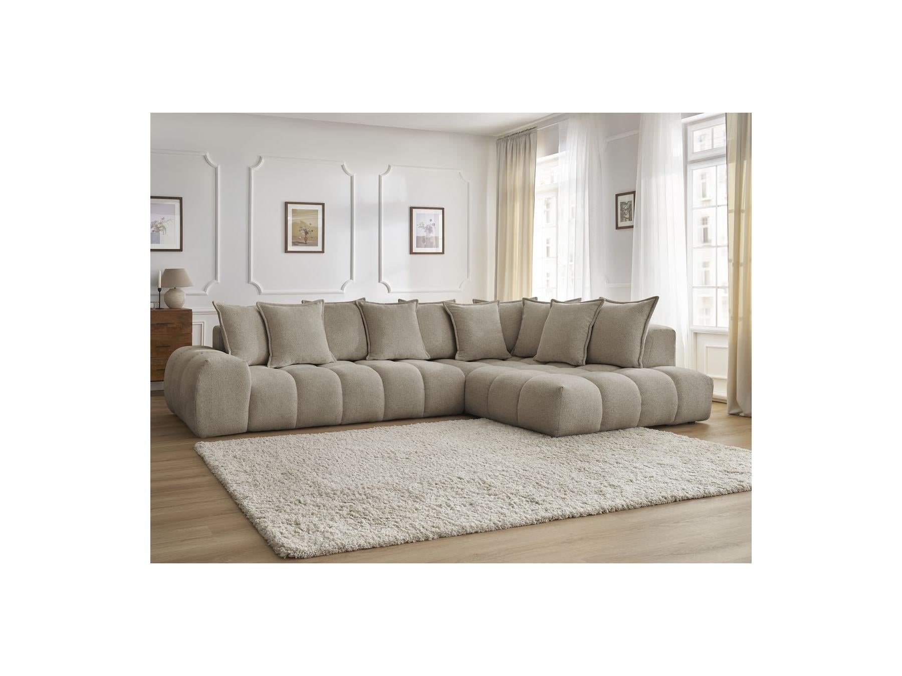 Everest - Canapé D'Angle Fixe - Tissu Chiné - Angle Droit - 10 Coussins