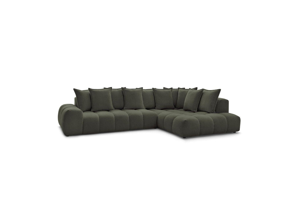 Everest - Canapé D'Angle Fixe - Tissu Chiné - Angle Droit - 10 Coussins