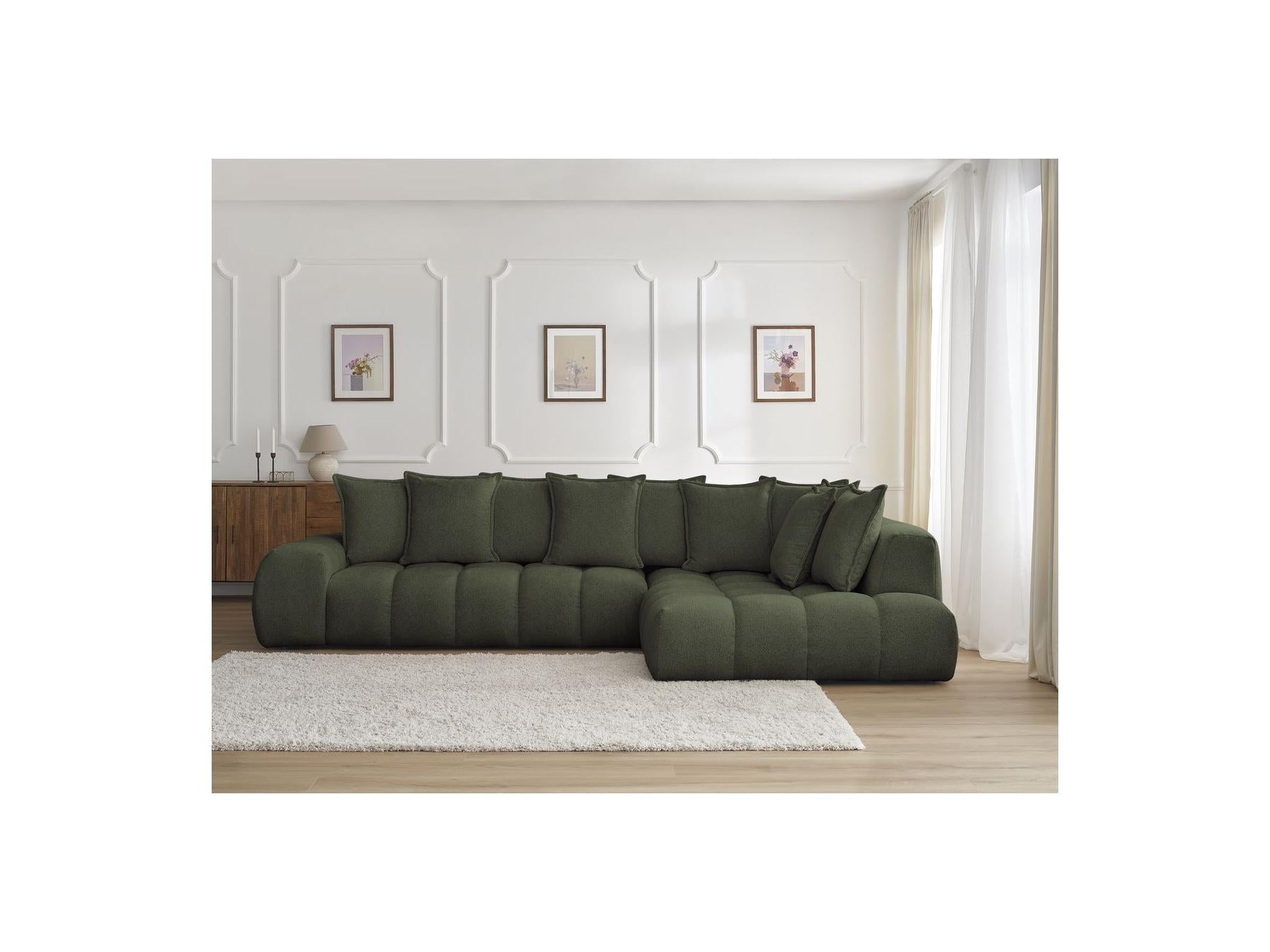 Everest - Canapé D'Angle Fixe - Tissu Chiné - Angle Droit - 10 Coussins