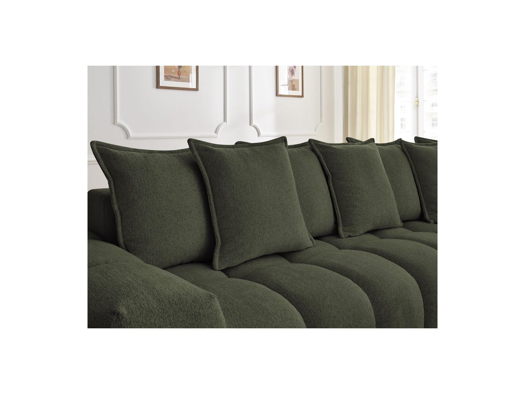 Everest - Canapé D'Angle Fixe - Tissu Chiné - Angle Droit - 10 Coussins