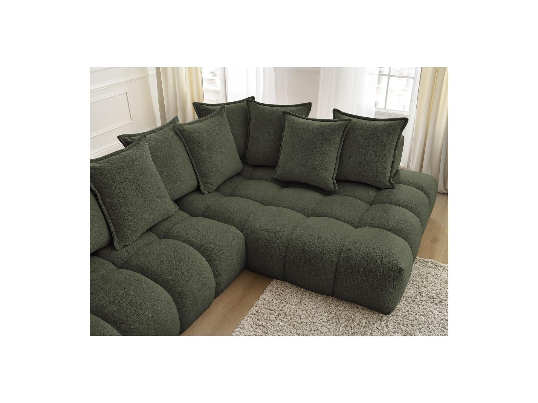 Everest - Canapé D'Angle Fixe - Tissu Chiné - Angle Droit - 10 Coussins