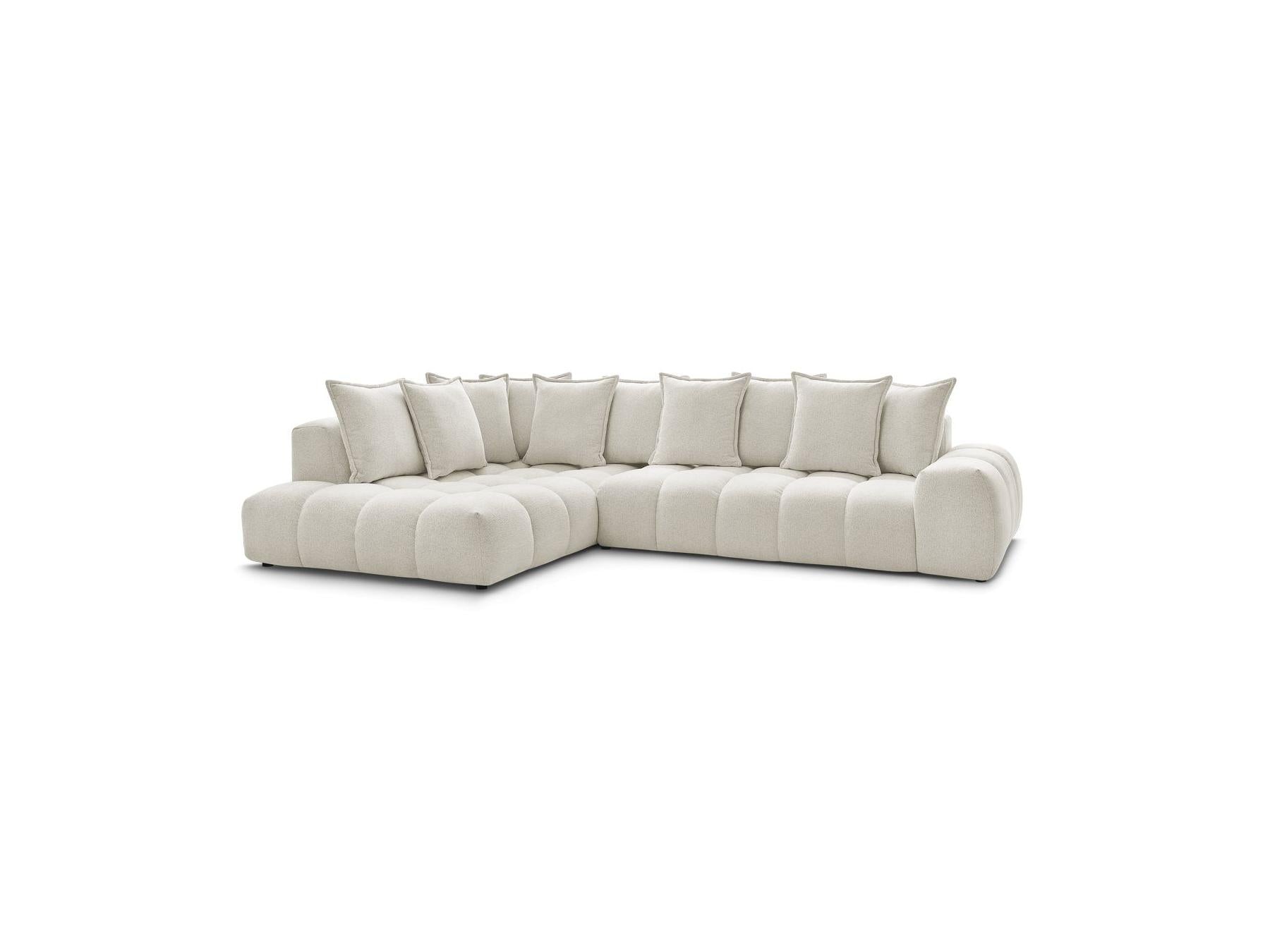 Everest - Canapé D'Angle Fixe - Tissu Chiné - Angle Gauche - 10 Coussins