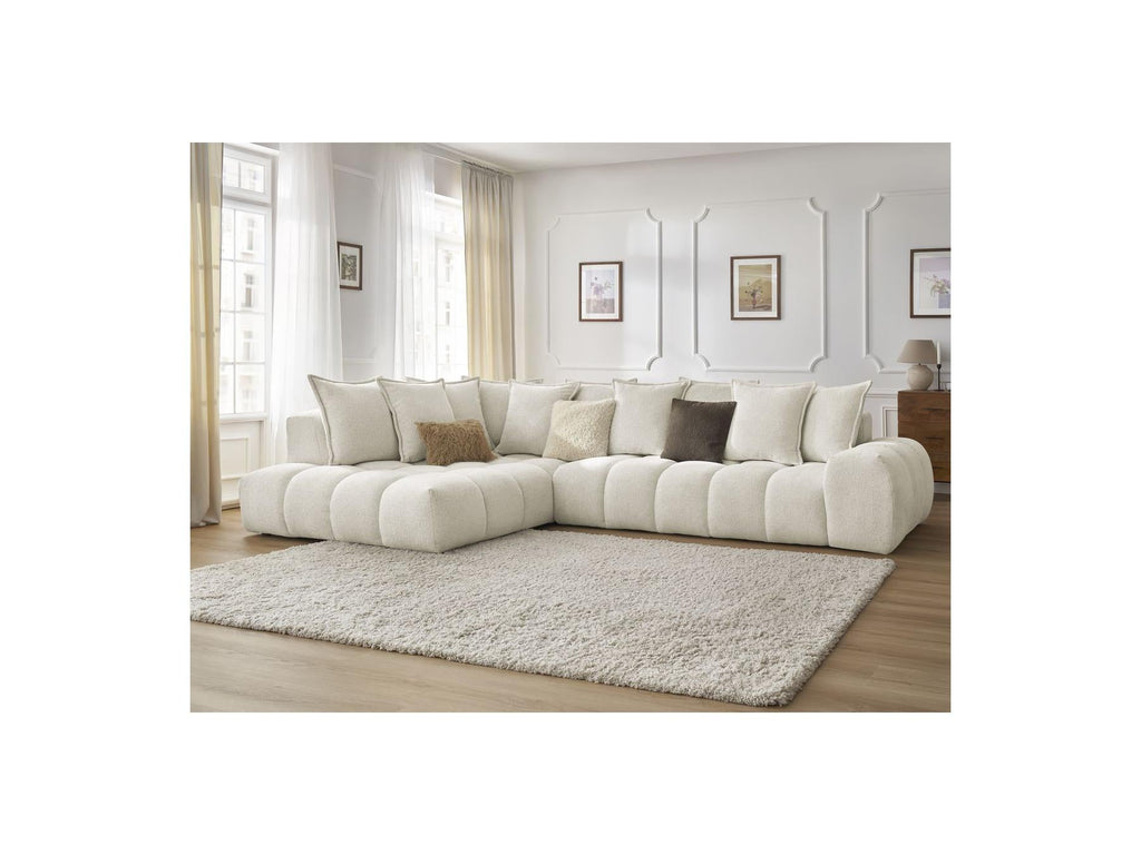 Everest - Canapé D'Angle Fixe - Tissu Chiné - Angle Gauche - 10 Coussins