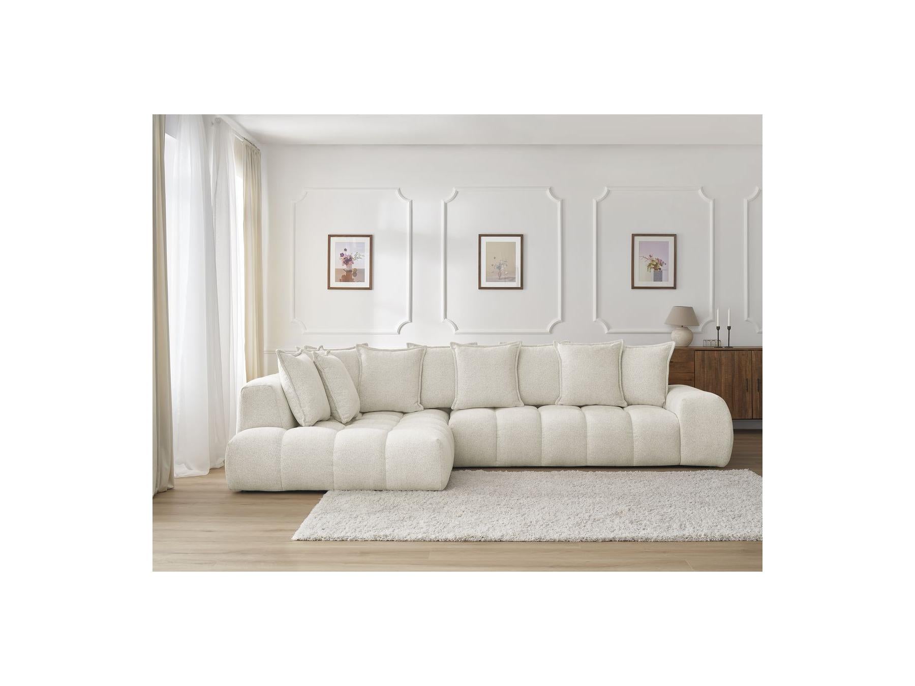 Everest - Canapé D'Angle Fixe - Tissu Chiné - Angle Gauche - 10 Coussins