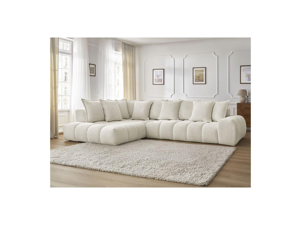 Everest - Canapé D'Angle Fixe - Tissu Chiné - Angle Gauche - 10 Coussins