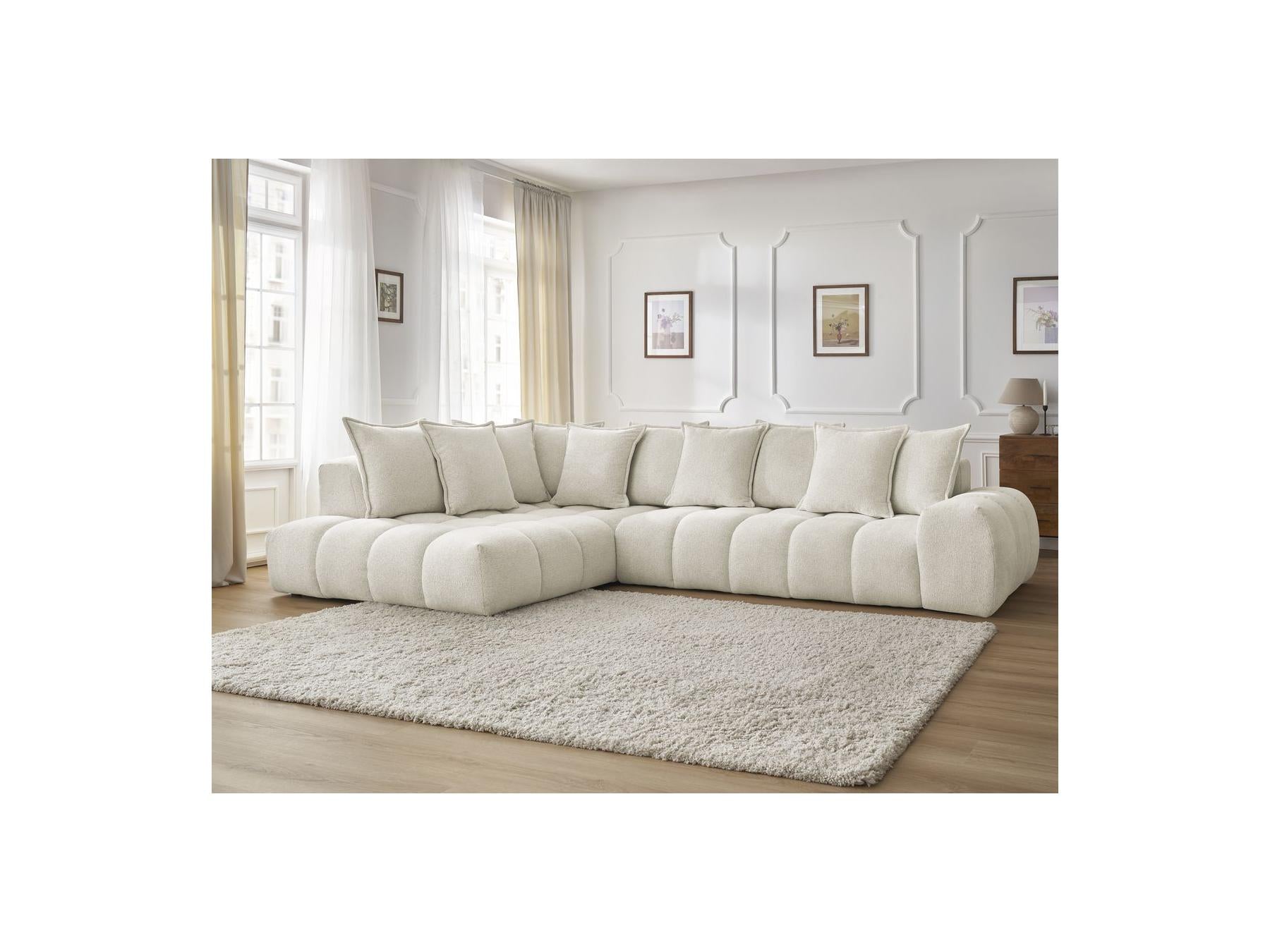Everest - Canapé D'Angle Fixe - Tissu Chiné - Angle Gauche - 10 Coussins