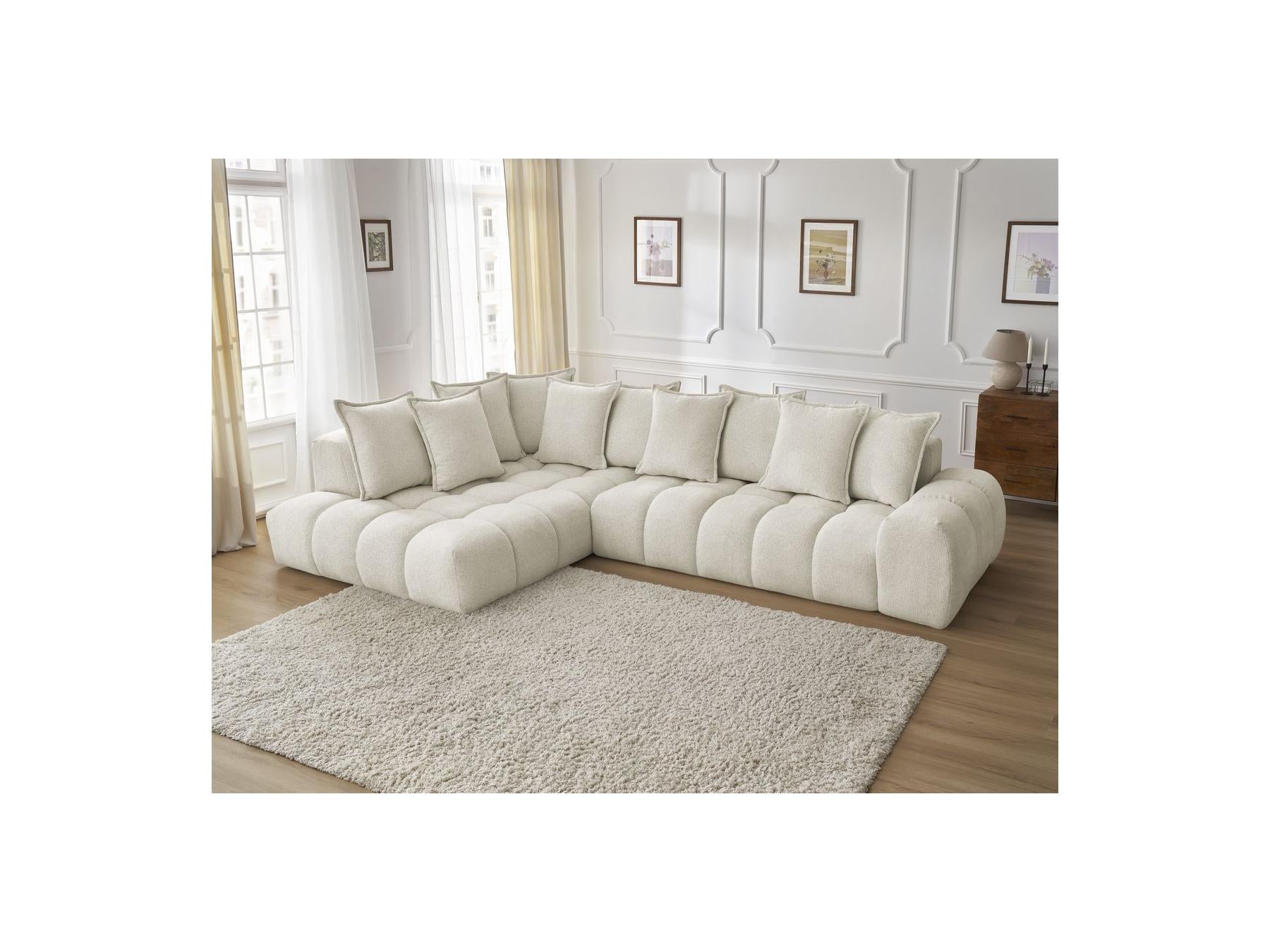 Everest - Canapé D'Angle Fixe - Tissu Chiné - Angle Gauche - 10 Coussins