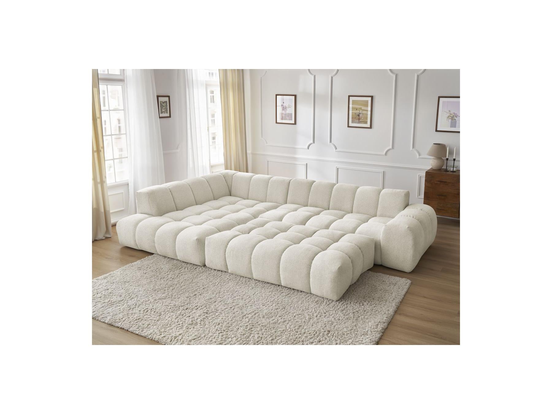Everest - Canapé D'Angle Fixe - Tissu Chiné - Angle Gauche - 10 Coussins