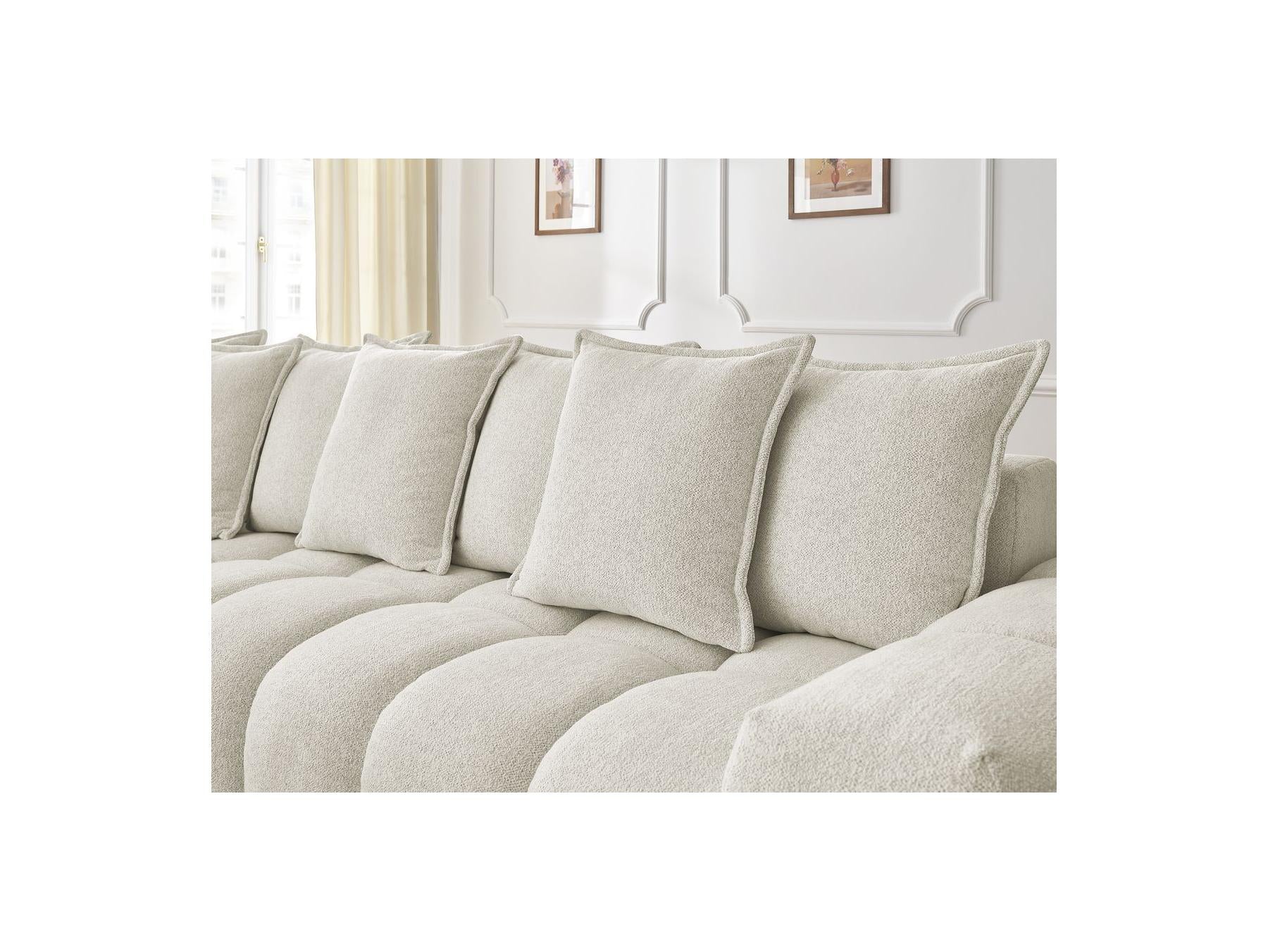 Everest - Canapé D'Angle Fixe - Tissu Chiné - Angle Gauche - 10 Coussins