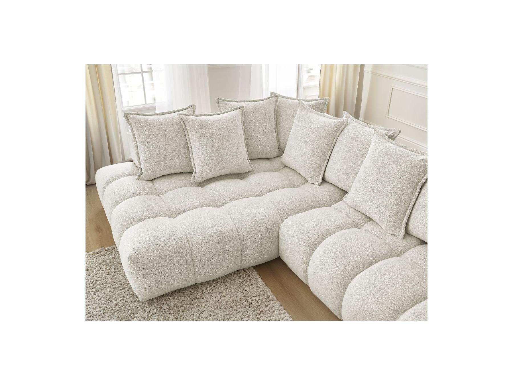 Everest - Canapé D'Angle Fixe - Tissu Chiné - Angle Gauche - 10 Coussins