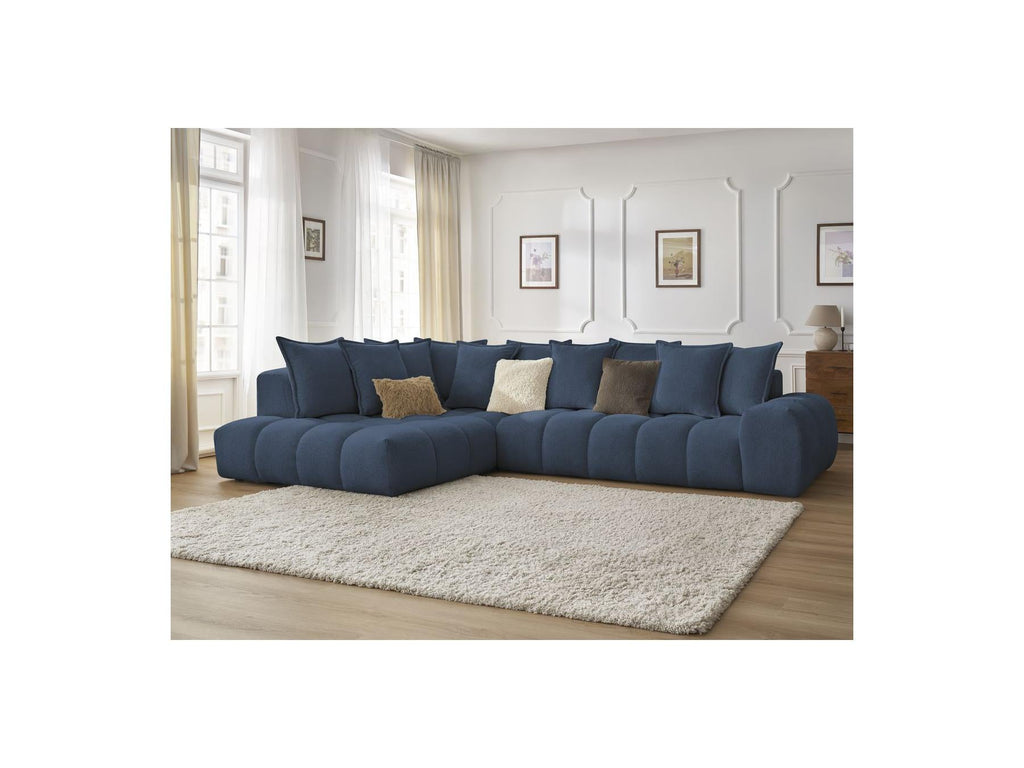 Everest - Canapé D'Angle Fixe - Tissu Chiné - Angle Gauche - 10 Coussins