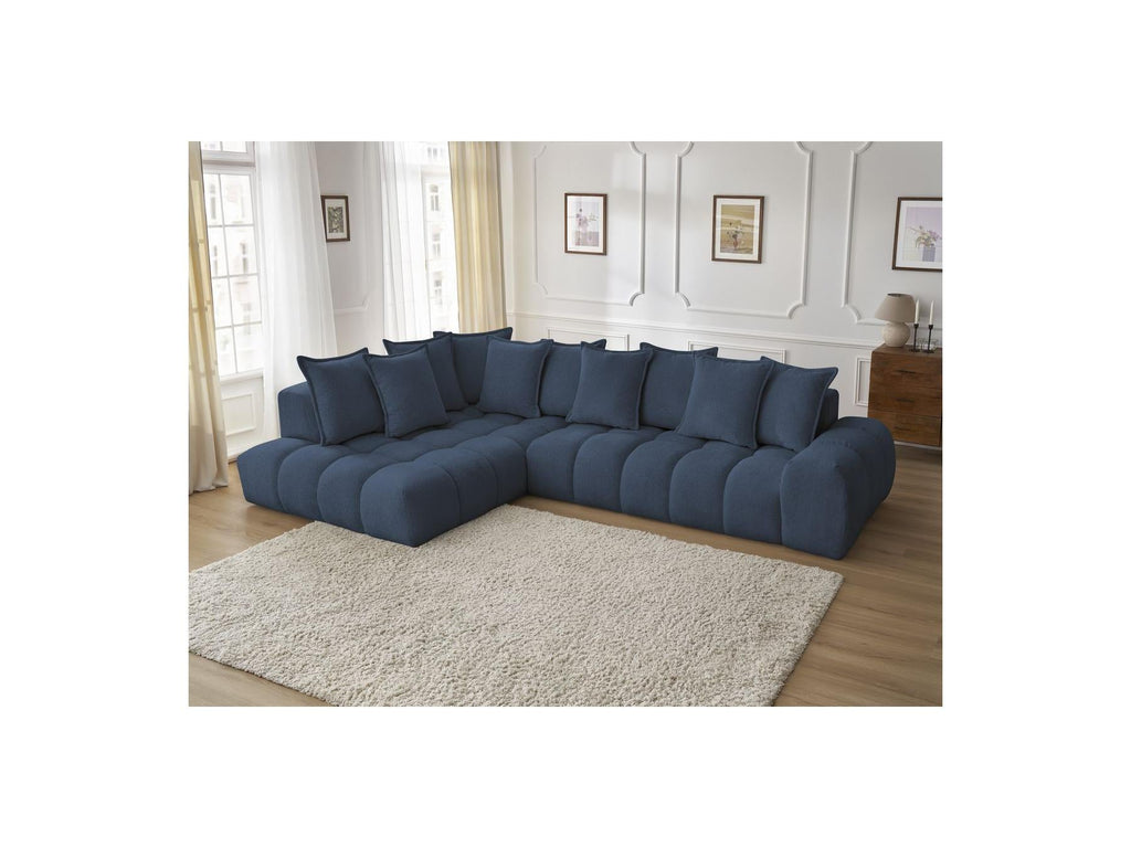Everest - Canapé D'Angle Fixe - Tissu Chiné - Angle Gauche - 10 Coussins