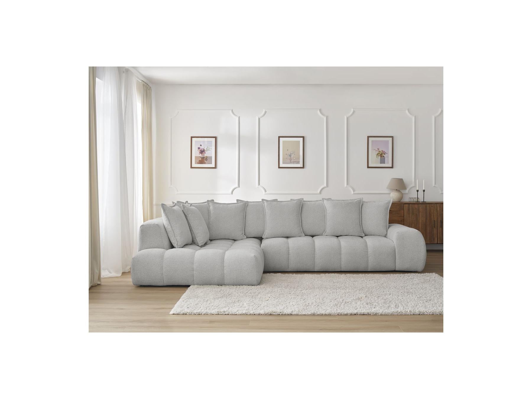 Everest - Canapé D'Angle Fixe - Tissu Chiné - Angle Gauche - 10 Coussins