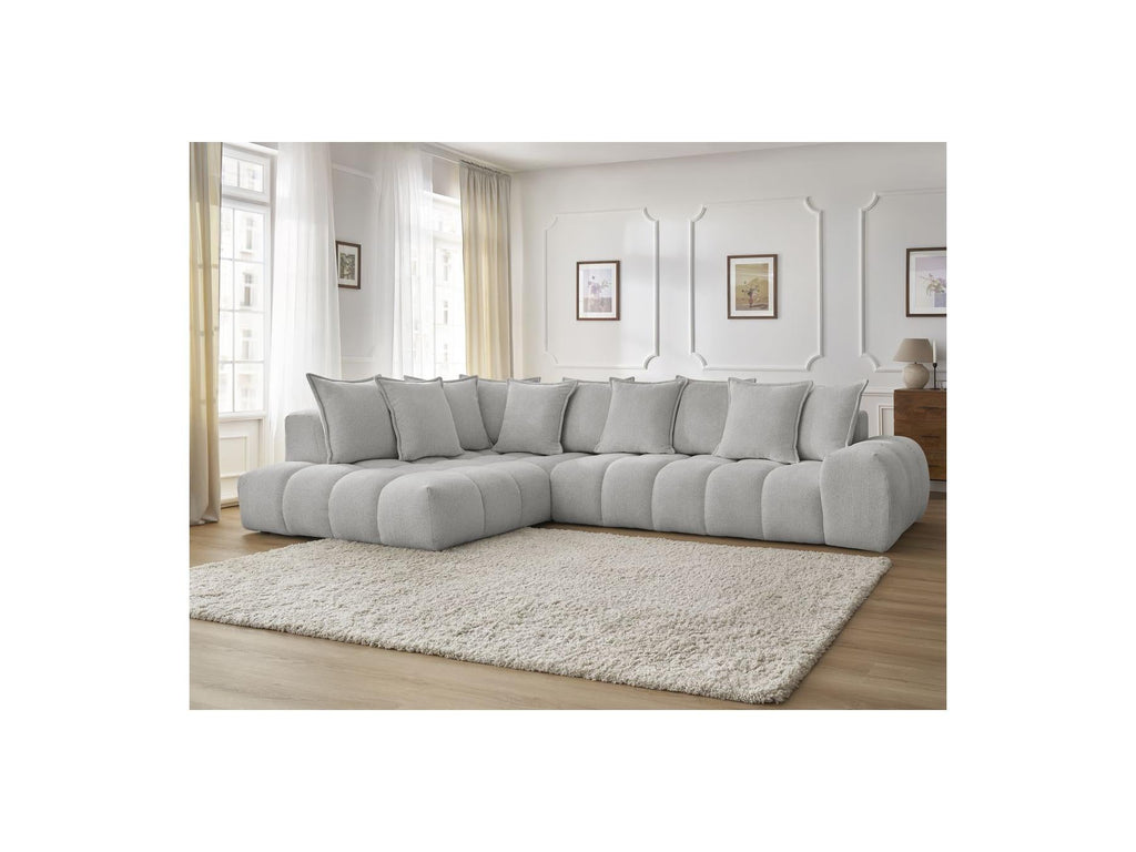 Everest - Canapé D'Angle Fixe - Tissu Chiné - Angle Gauche - 10 Coussins