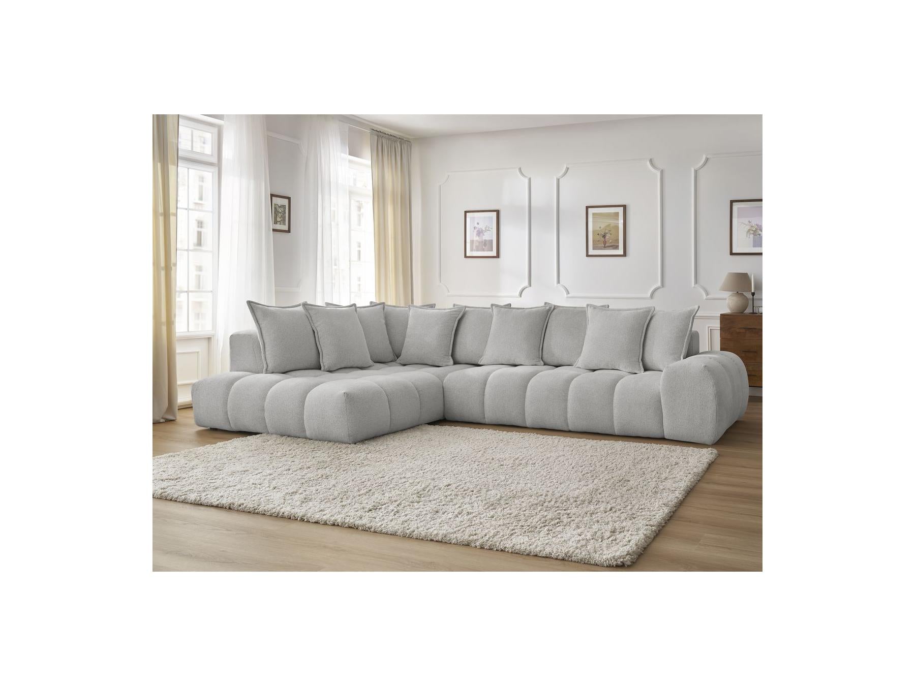 Everest - Canapé D'Angle Fixe - Tissu Chiné - Angle Gauche - 10 Coussins