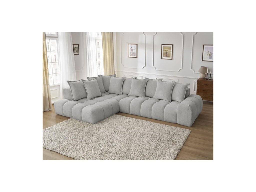 Everest - Canapé D'Angle Fixe - Tissu Chiné - Angle Gauche - 10 Coussins