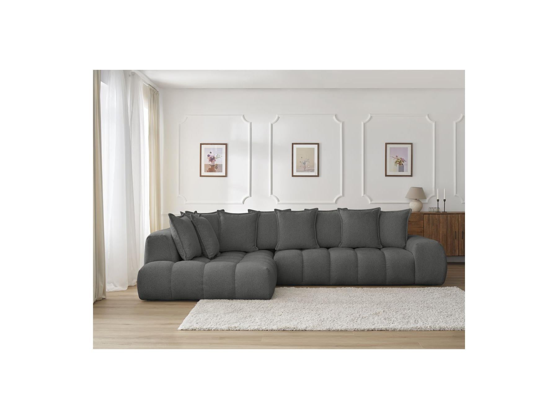 Everest - Canapé D'Angle Fixe - Tissu Chiné - Angle Gauche - 10 Coussins