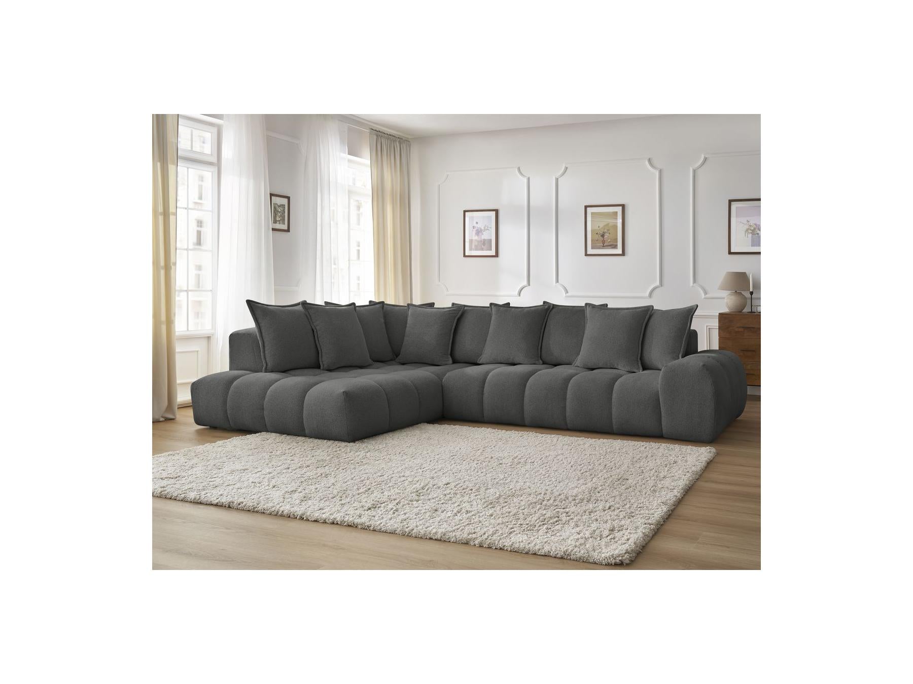 Everest - Canapé D'Angle Fixe - Tissu Chiné - Angle Gauche - 10 Coussins