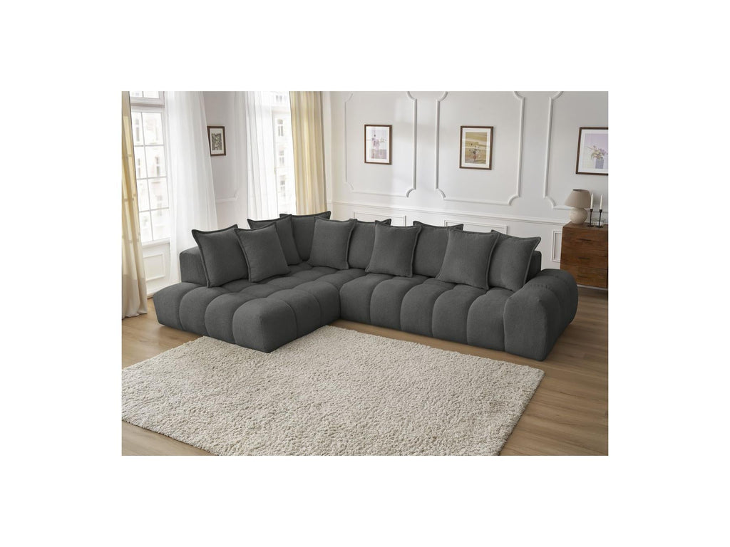 Everest - Canapé D'Angle Fixe - Tissu Chiné - Angle Gauche - 10 Coussins