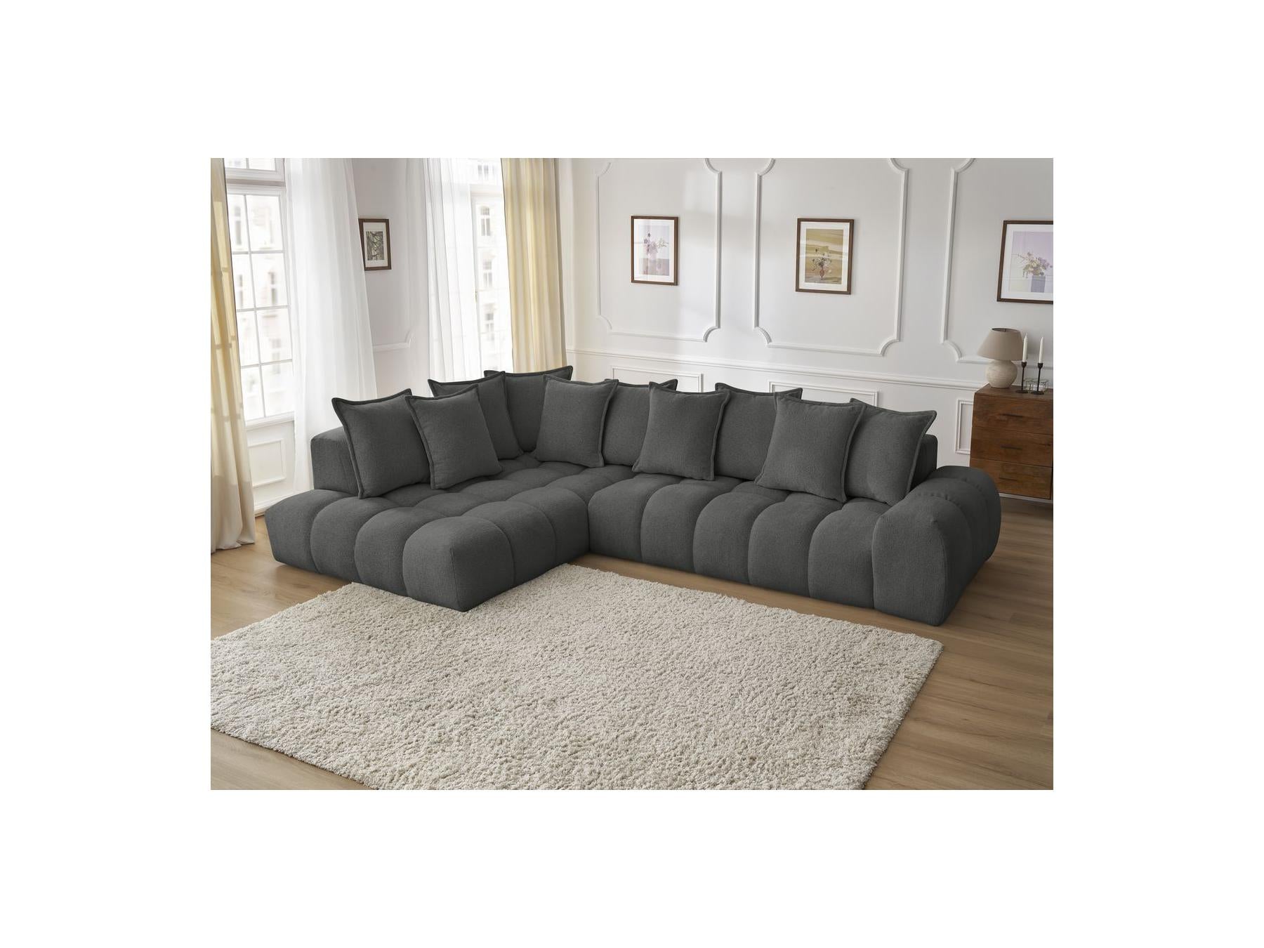 Everest - Canapé D'Angle Fixe - Tissu Chiné - Angle Gauche - 10 Coussins