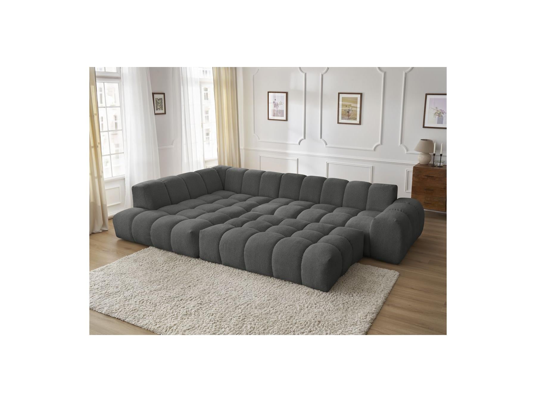 Everest - Canapé D'Angle Fixe - Tissu Chiné - Angle Gauche - 10 Coussins